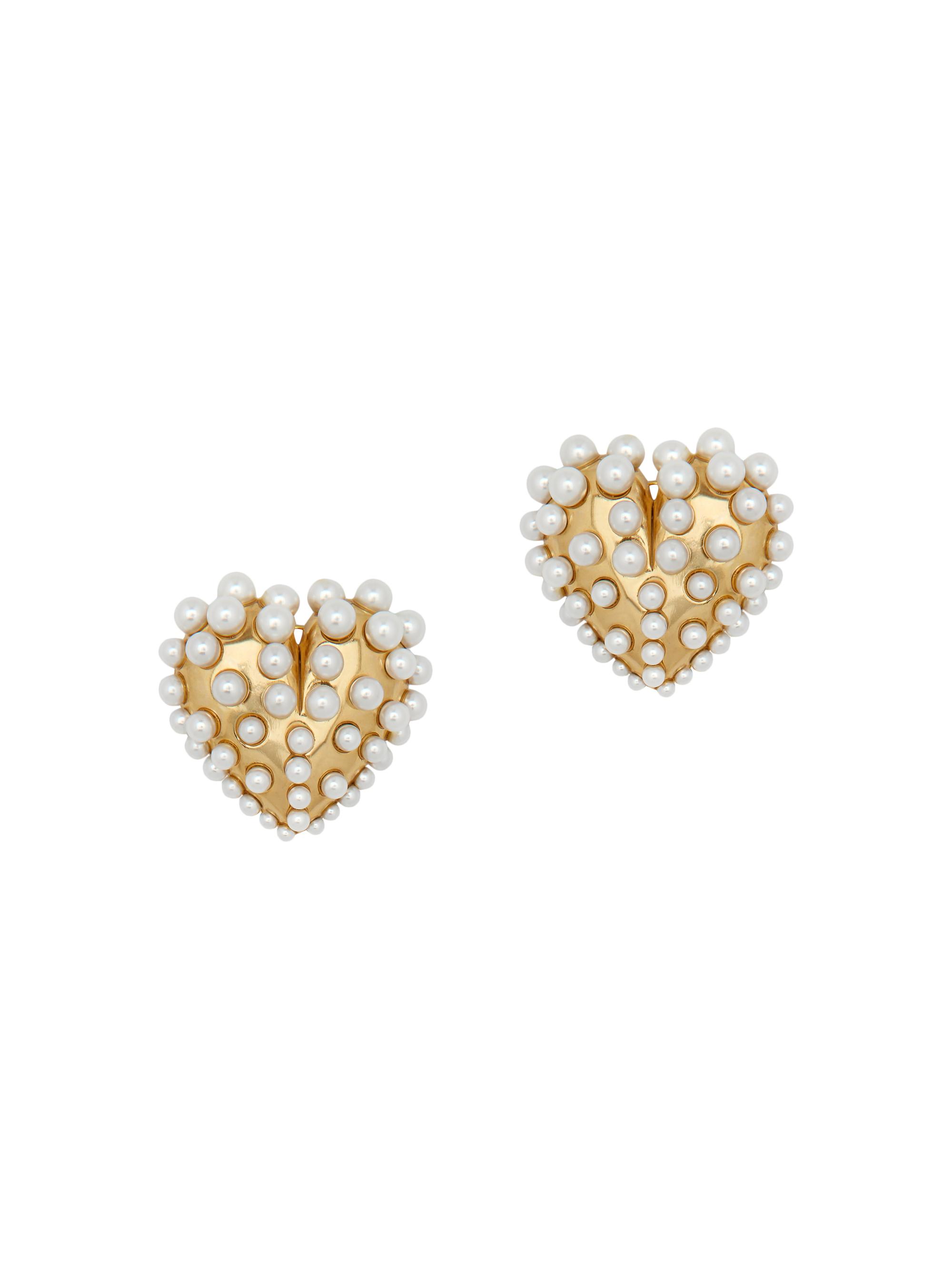 Oscar de la Renta Women's 14K-Gold-Plated & Imitation Pearl Heart Clip-On Earrings - Pearl