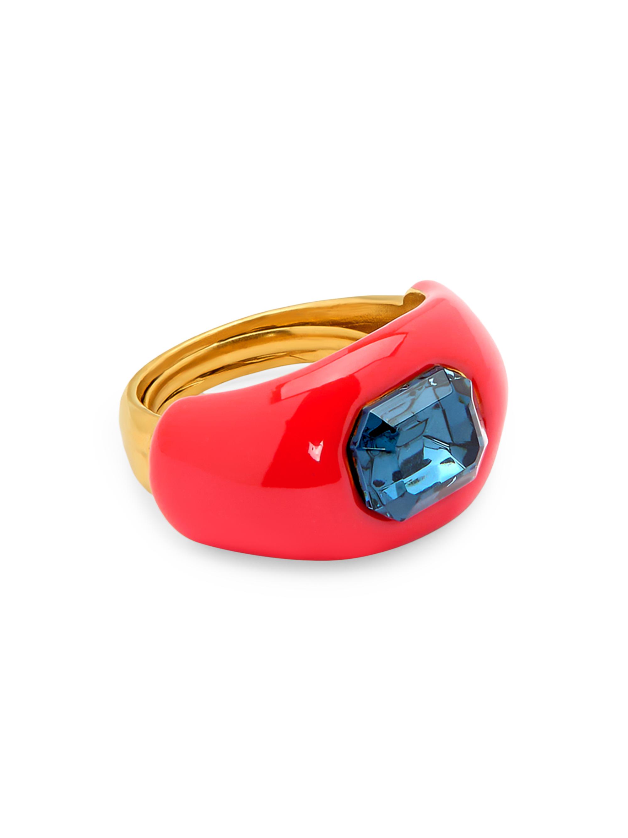 Oscar de la Renta Women's 14K-Gold-Plated, Enamel & Glass Crystal Ring - Vermilion