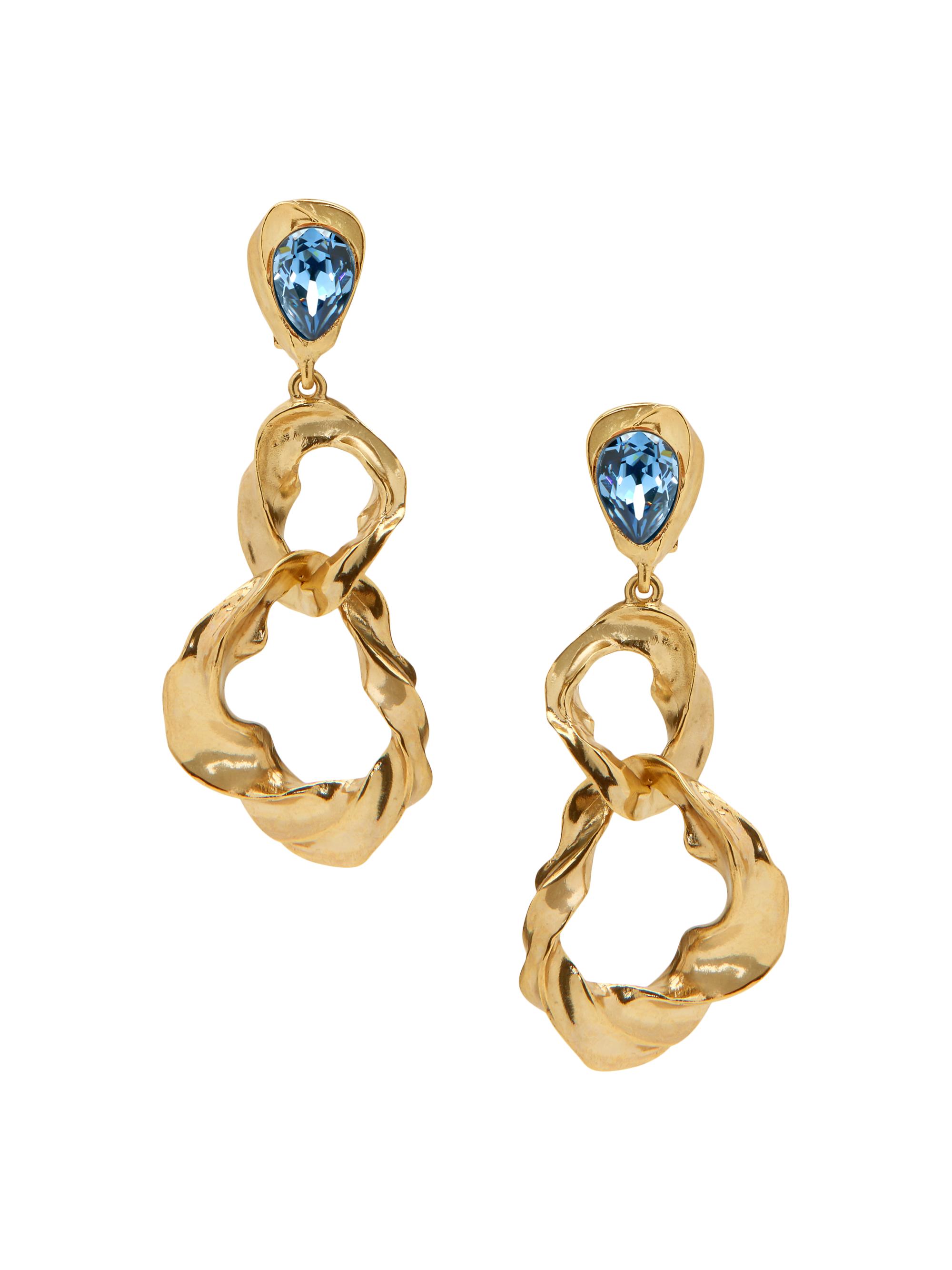 Oscar de la Renta Women's Goldtone & Glass Crystal Clip-On Drop Earrings - Denim Blue