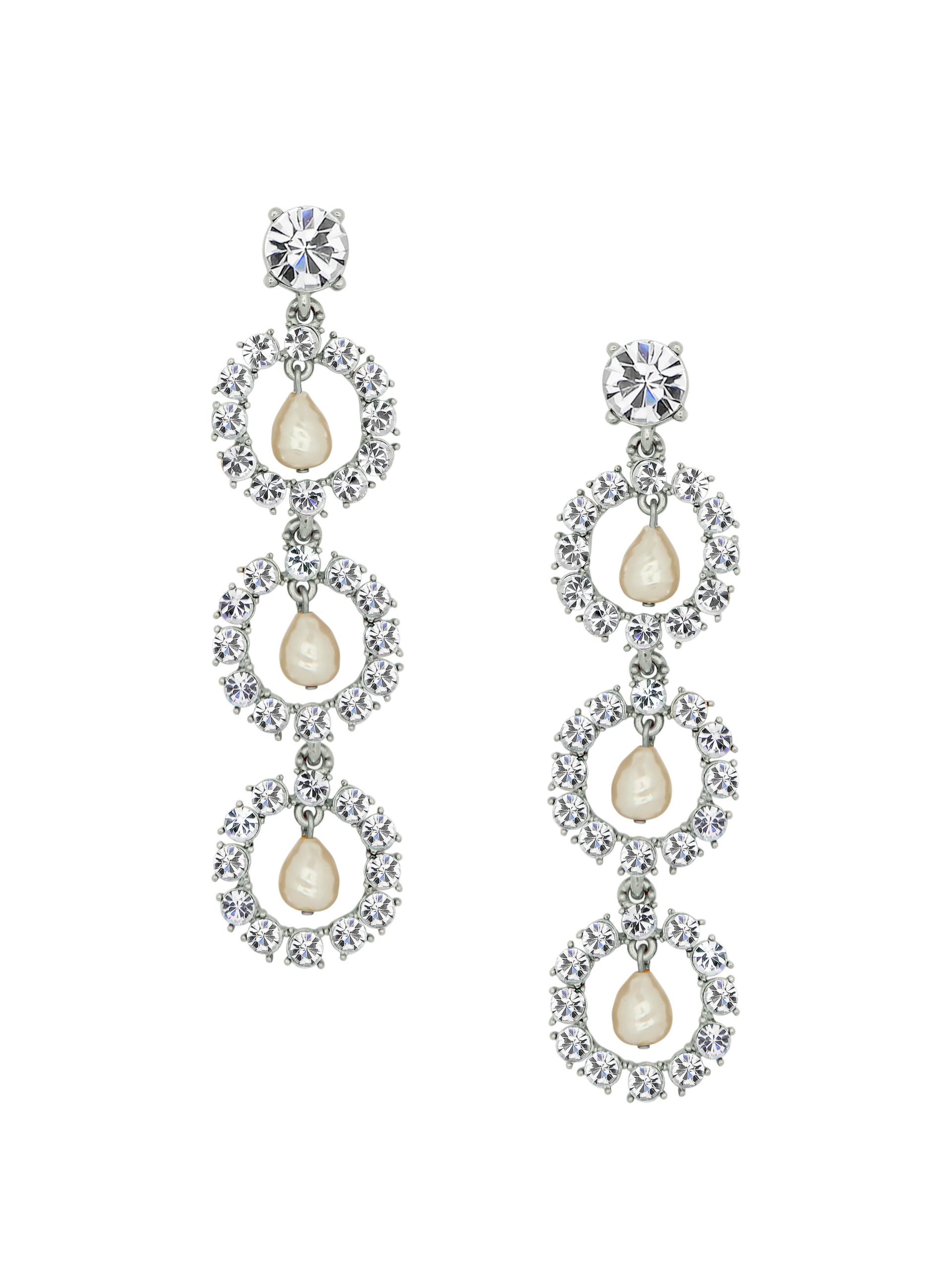 Oscar de la Renta Women's Silvertone, Glass Crystal & Imitation Pearl Triple-Drop Earrings - Silver
