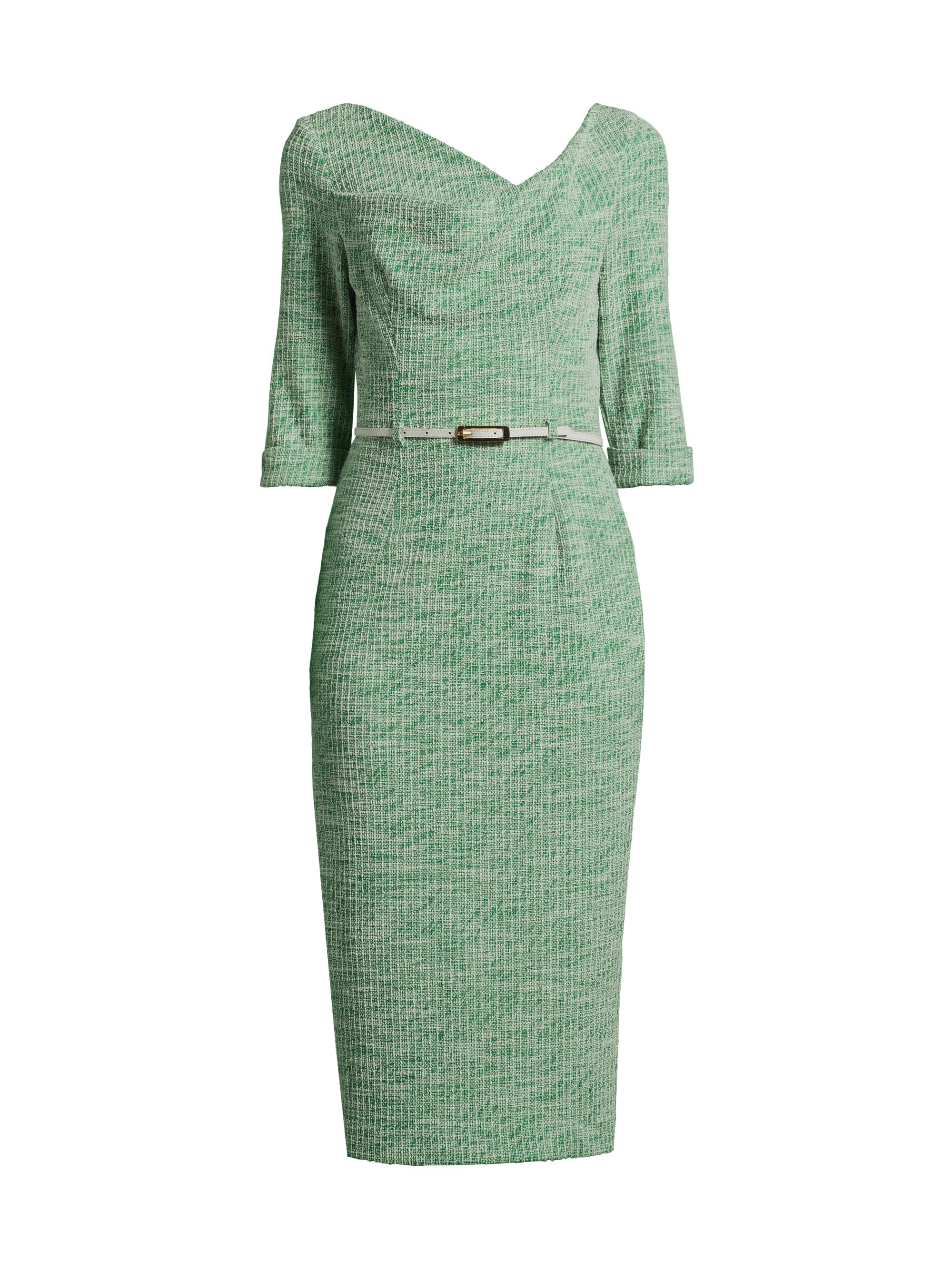 Jackie Knit Three-Quarter-Length Sleeve Belted Midi-Dress