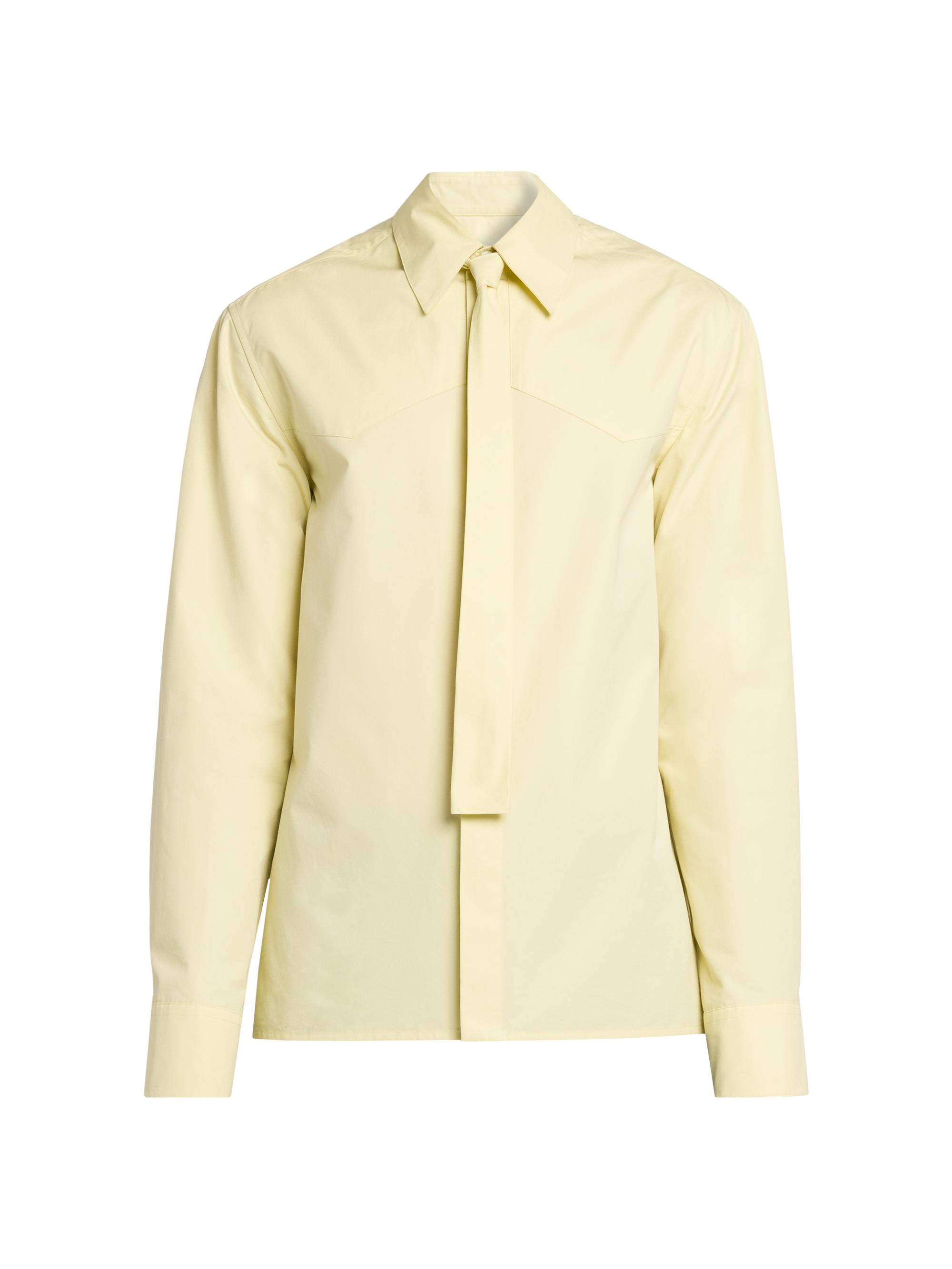 Jil Sander Men's Cotton Poplin Tie-Accented Button-Front Shirt - Lime Wash
