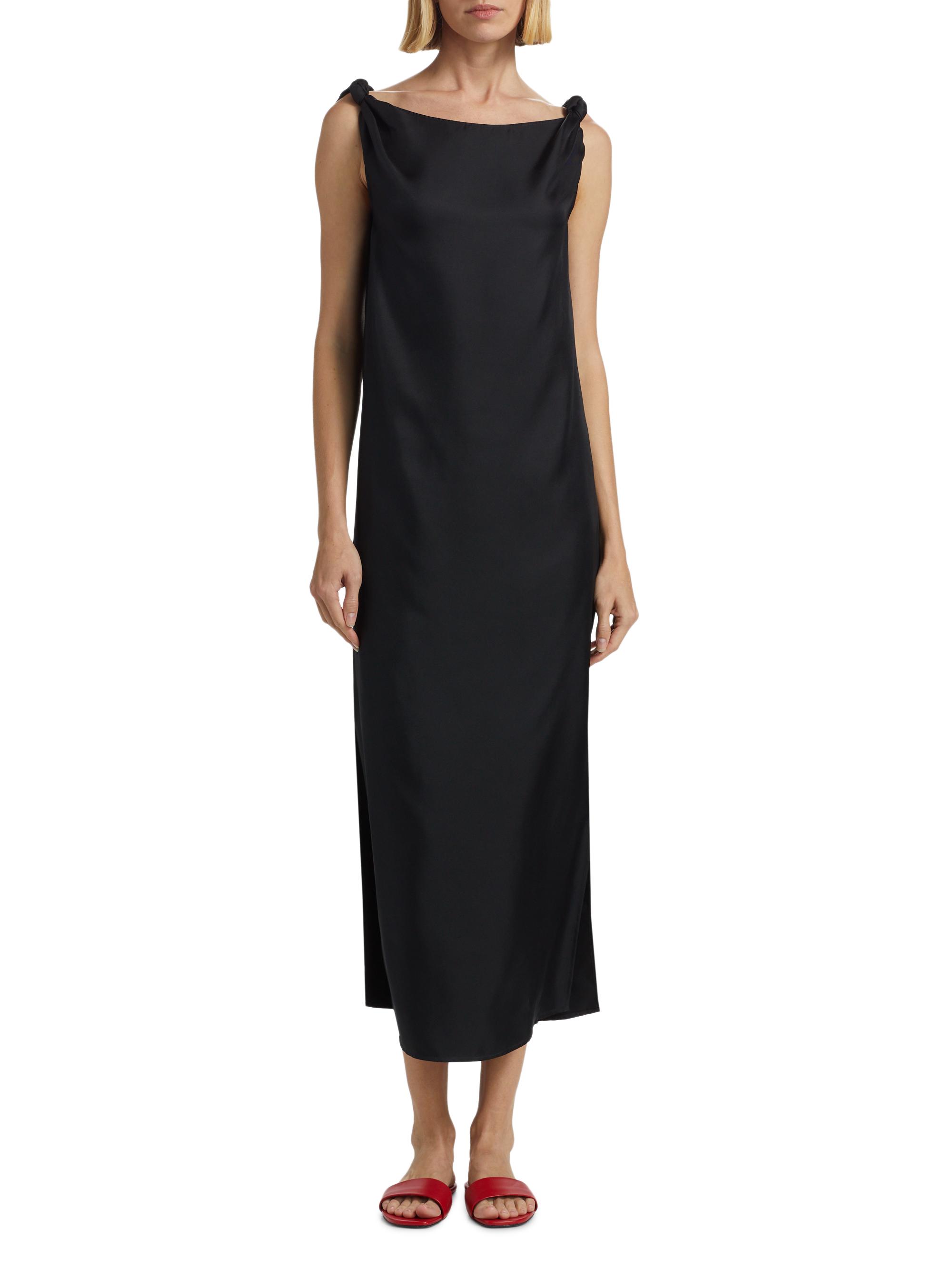 loulou de saison moun draped silk dress Loulou de Saison Moun Knotted Silk-Twill Midi Dress in Natural