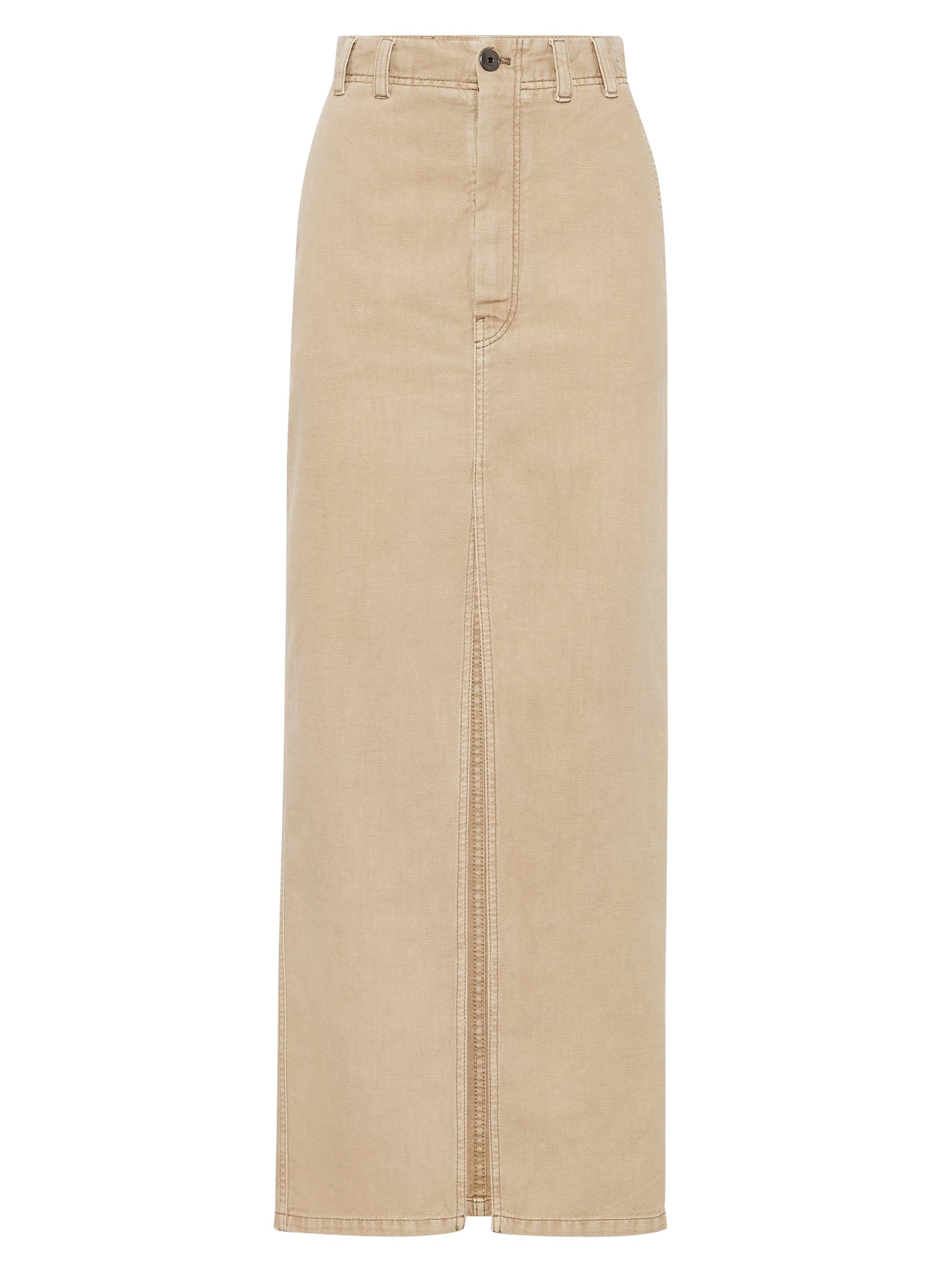 Brunello Cucinelli Women's Garment Dyed Cotton and Linen Cover Chino Skirt - Beige