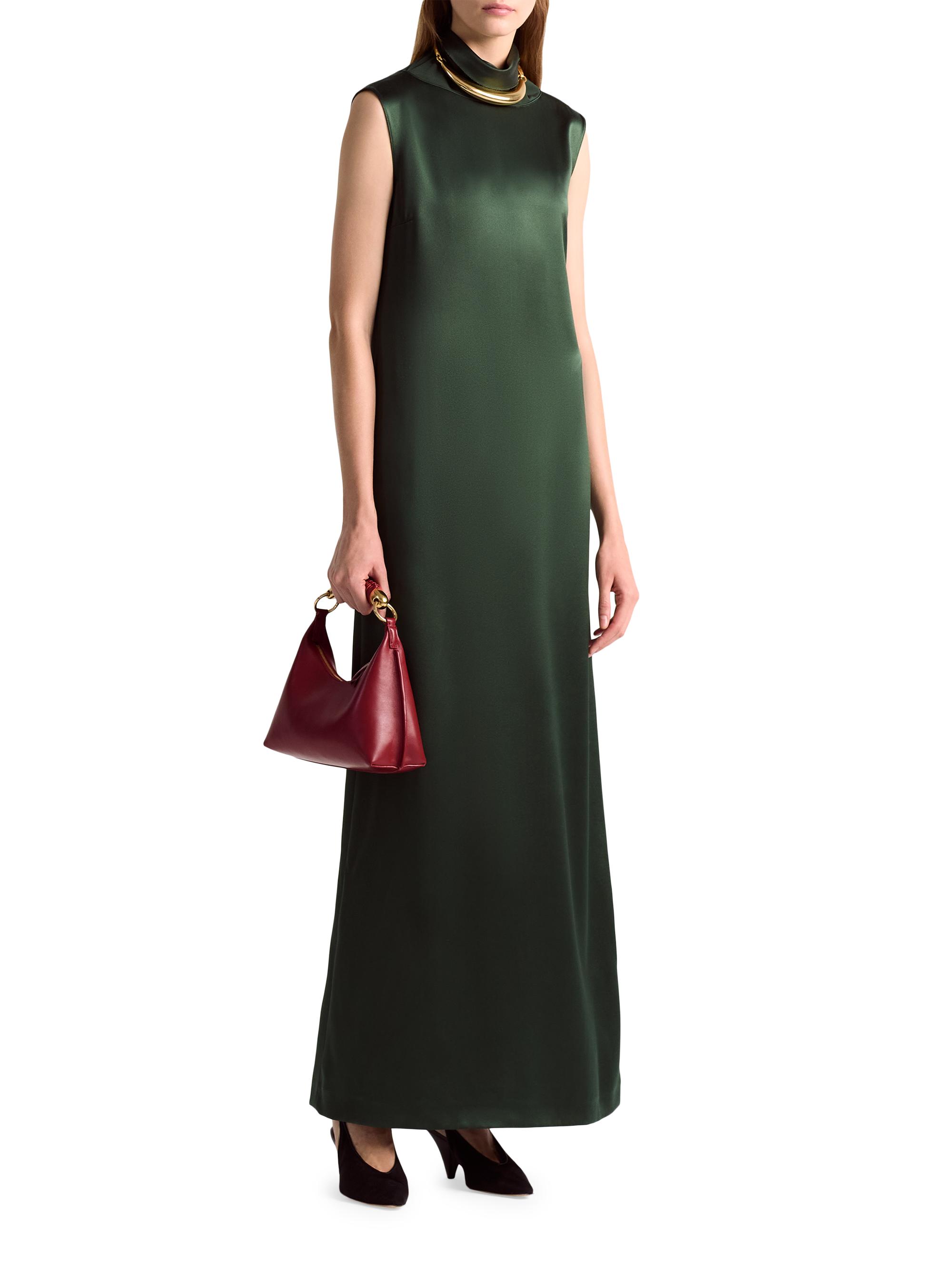 brown satin maxi dress long sleeve Bronze Satin Wrap Maxi Dress With Collar M