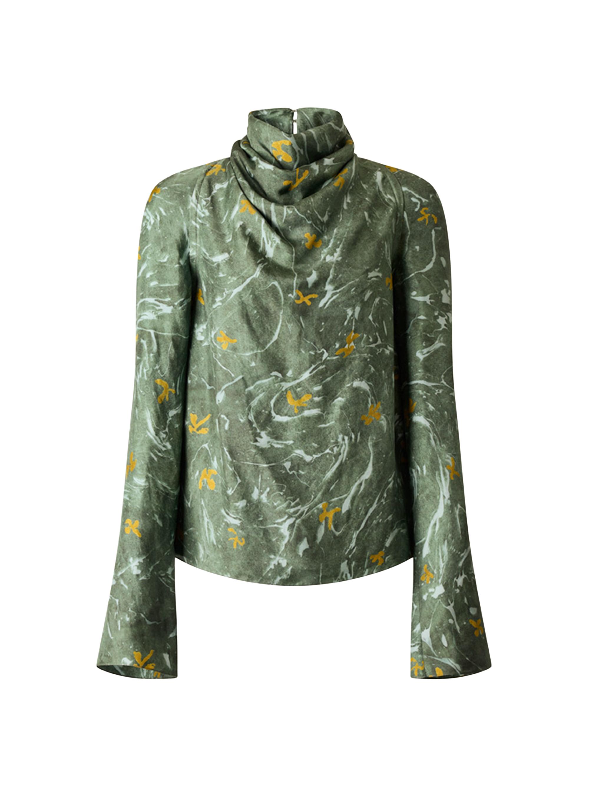 Altuzarra Women's Cara Cowlneck Bird Print Top - Monstera Marbled Floral