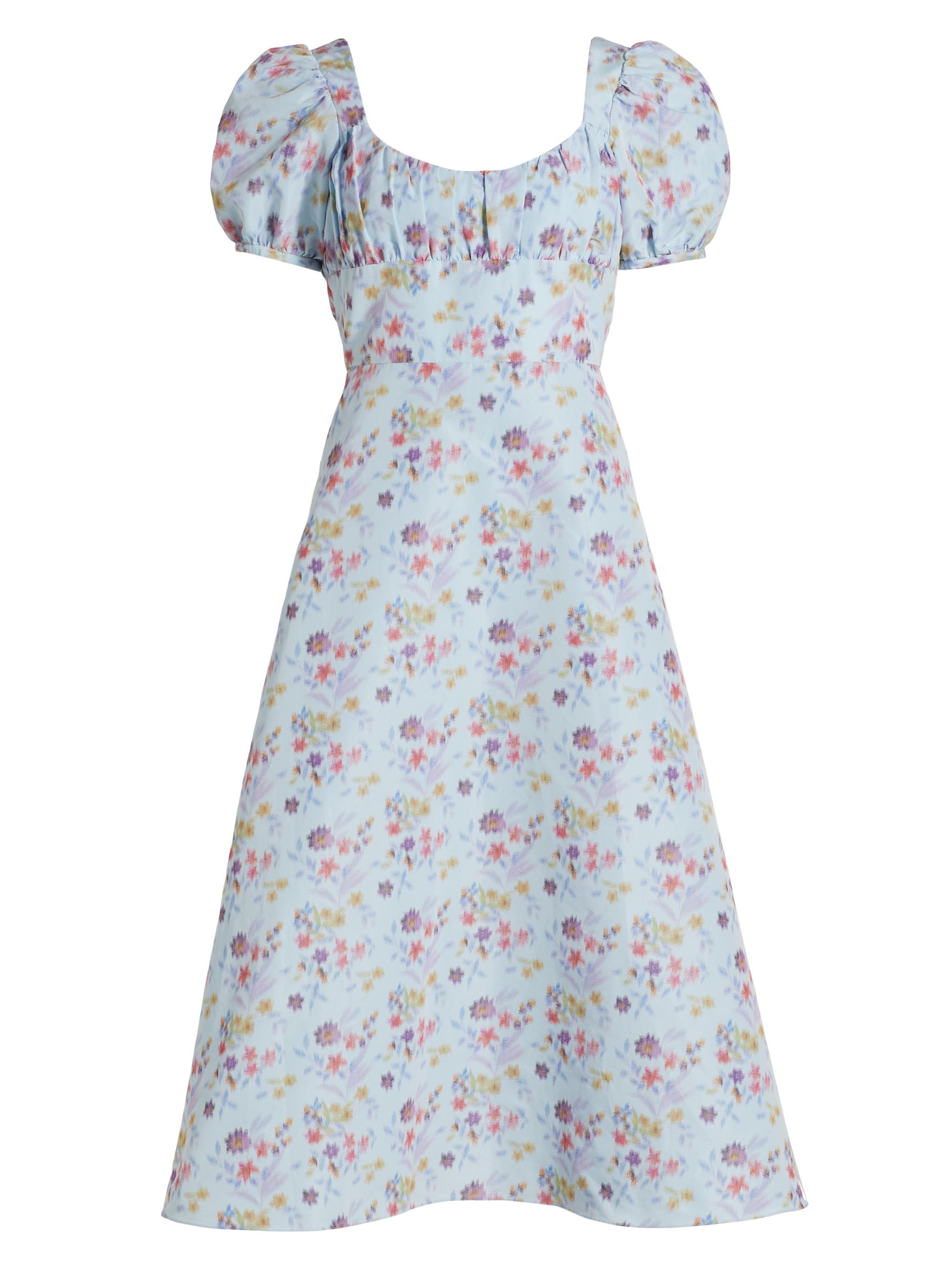 Markarian Women's Elora Floral Puff-Sleeve A-Line Midi-Dress - Blue And Pink Floral Ikat