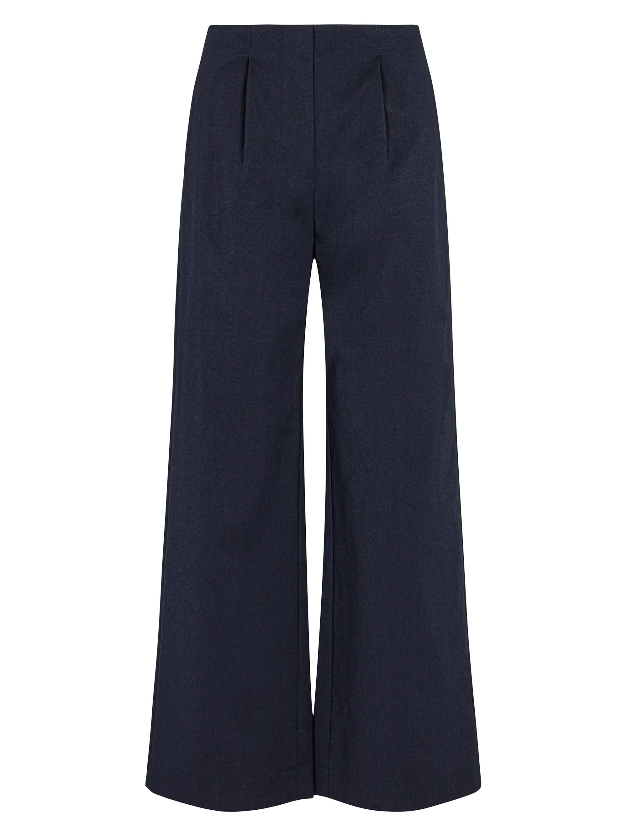 Rebecca Taylor Women's Cotton Sateen Wide-Leg Trousers - Dark Navy