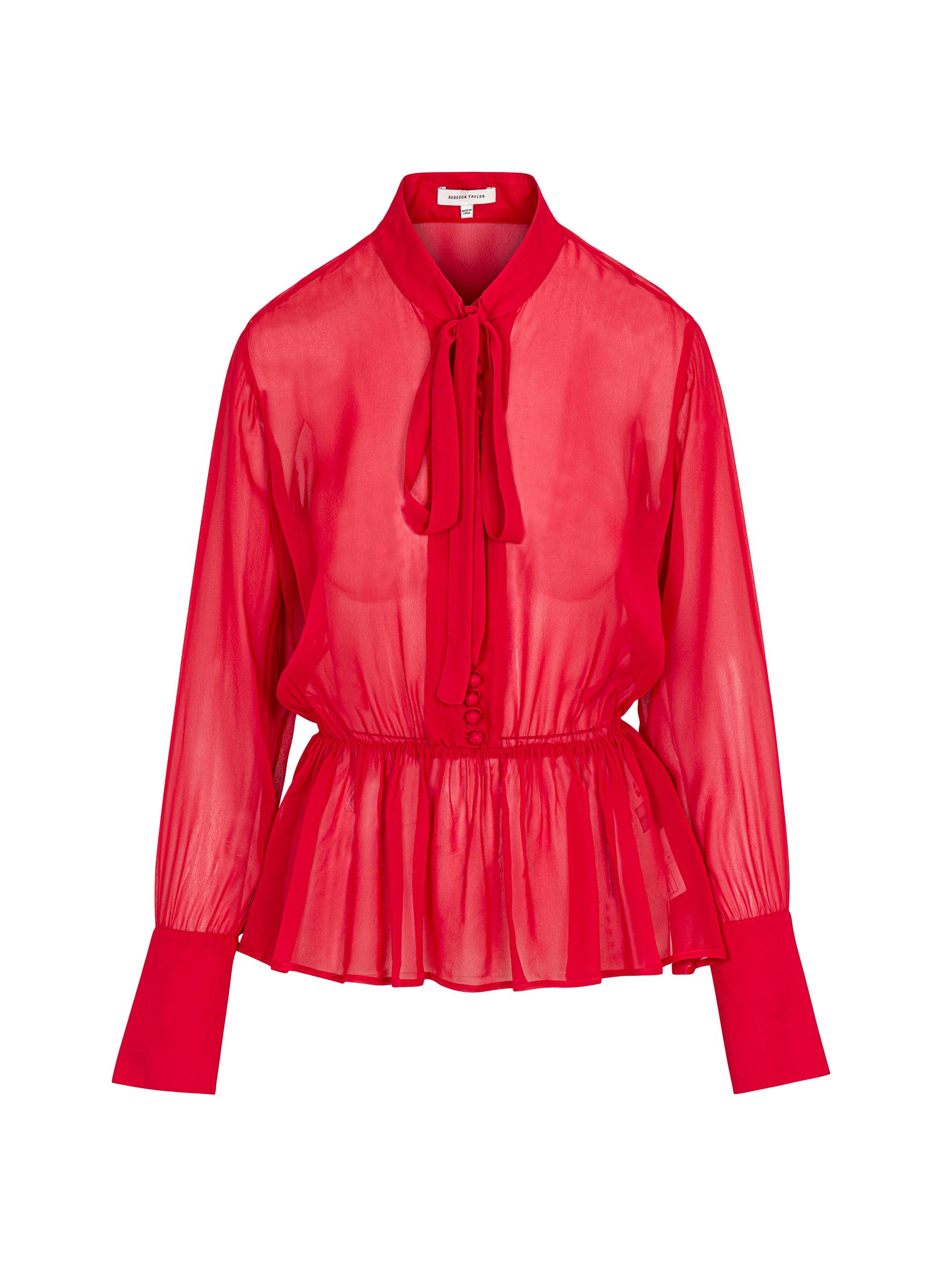 Rebecca Taylor Women's Tieneck Button-Front Blouse - Red Lip