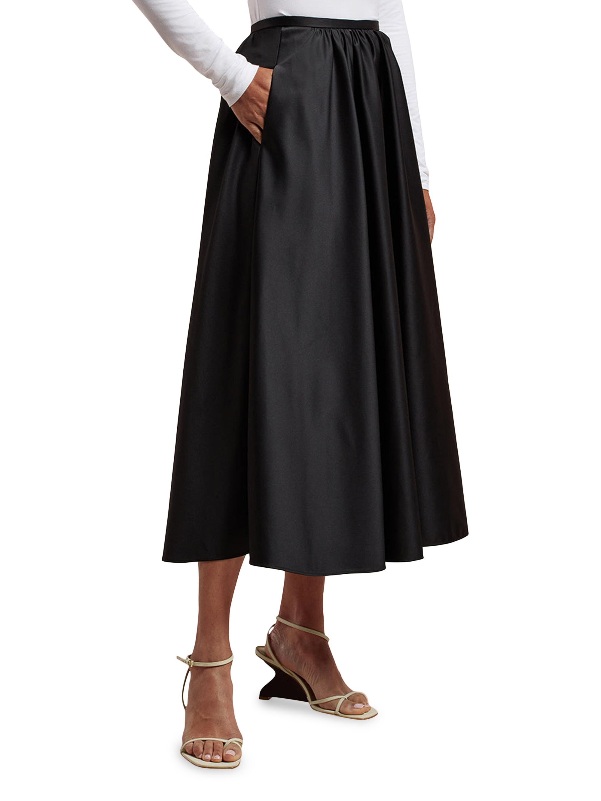 Rebecca Taylor Women's Sateen Gathered Midi-Skirt - Black
