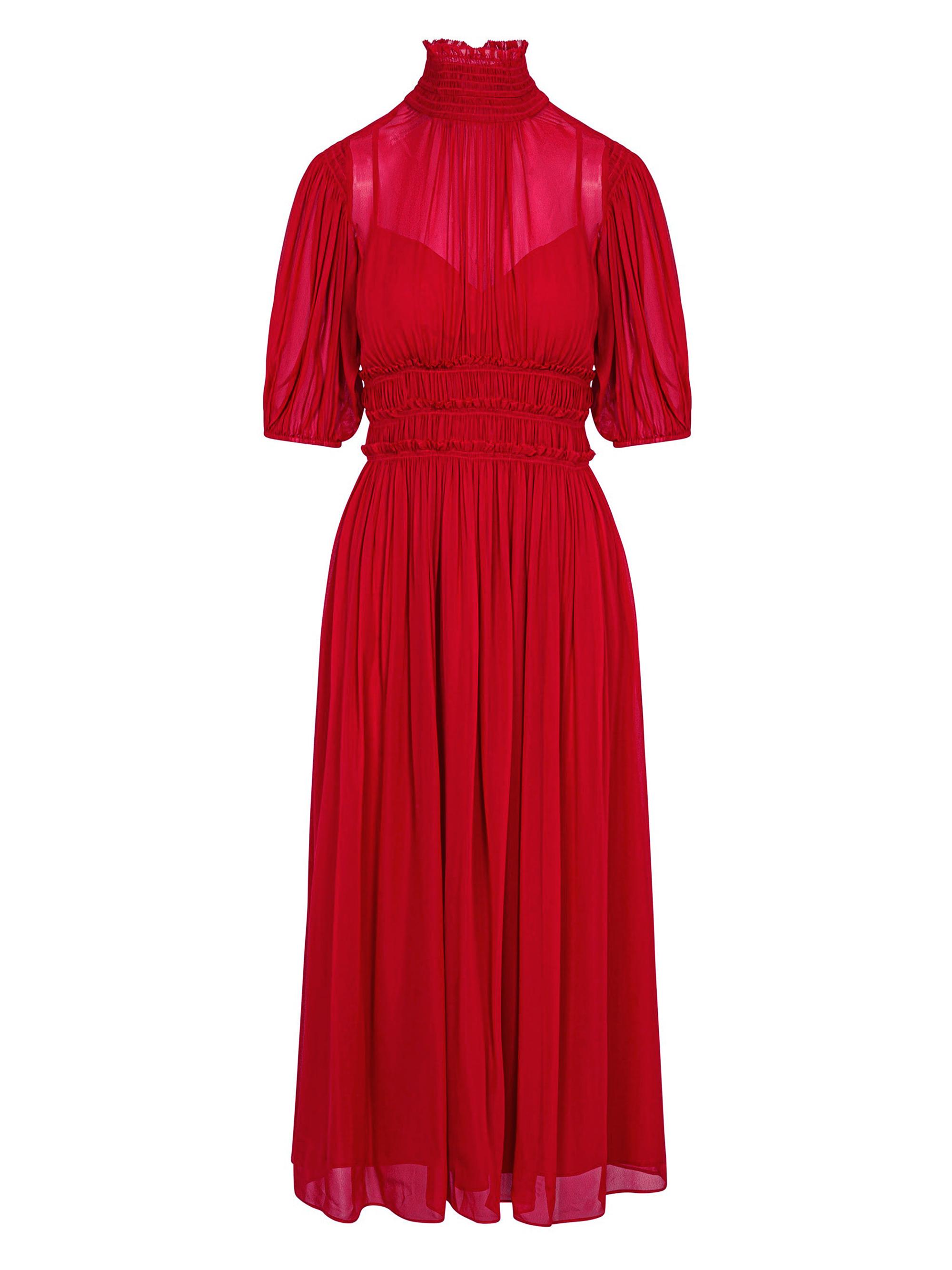 Rebecca Taylor Women's Chiffon Smocked-Waist Dress - Red Lip