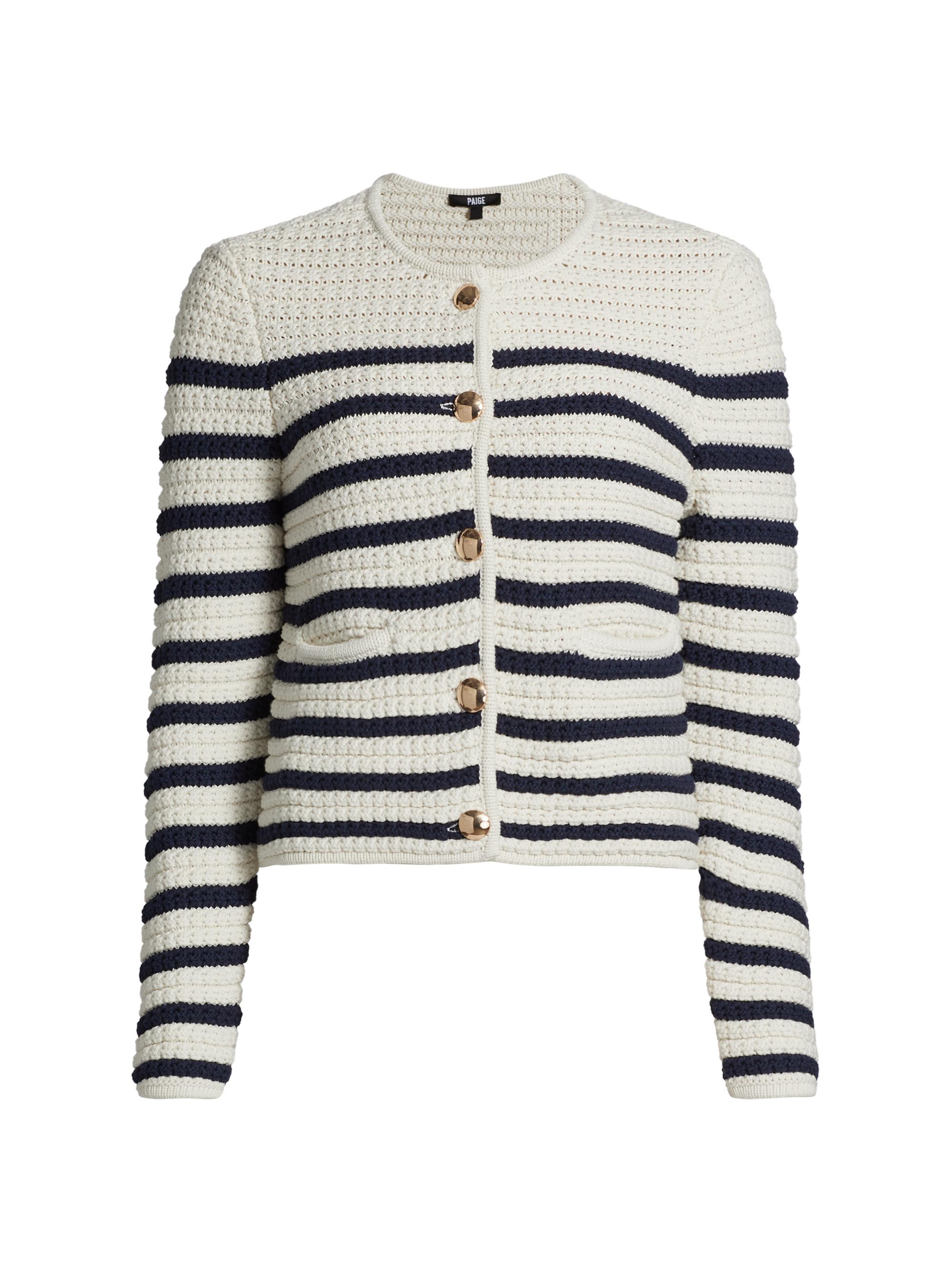 Paige Women's Oberon Striped Cotton Cardigan -  Dark Ink Blue