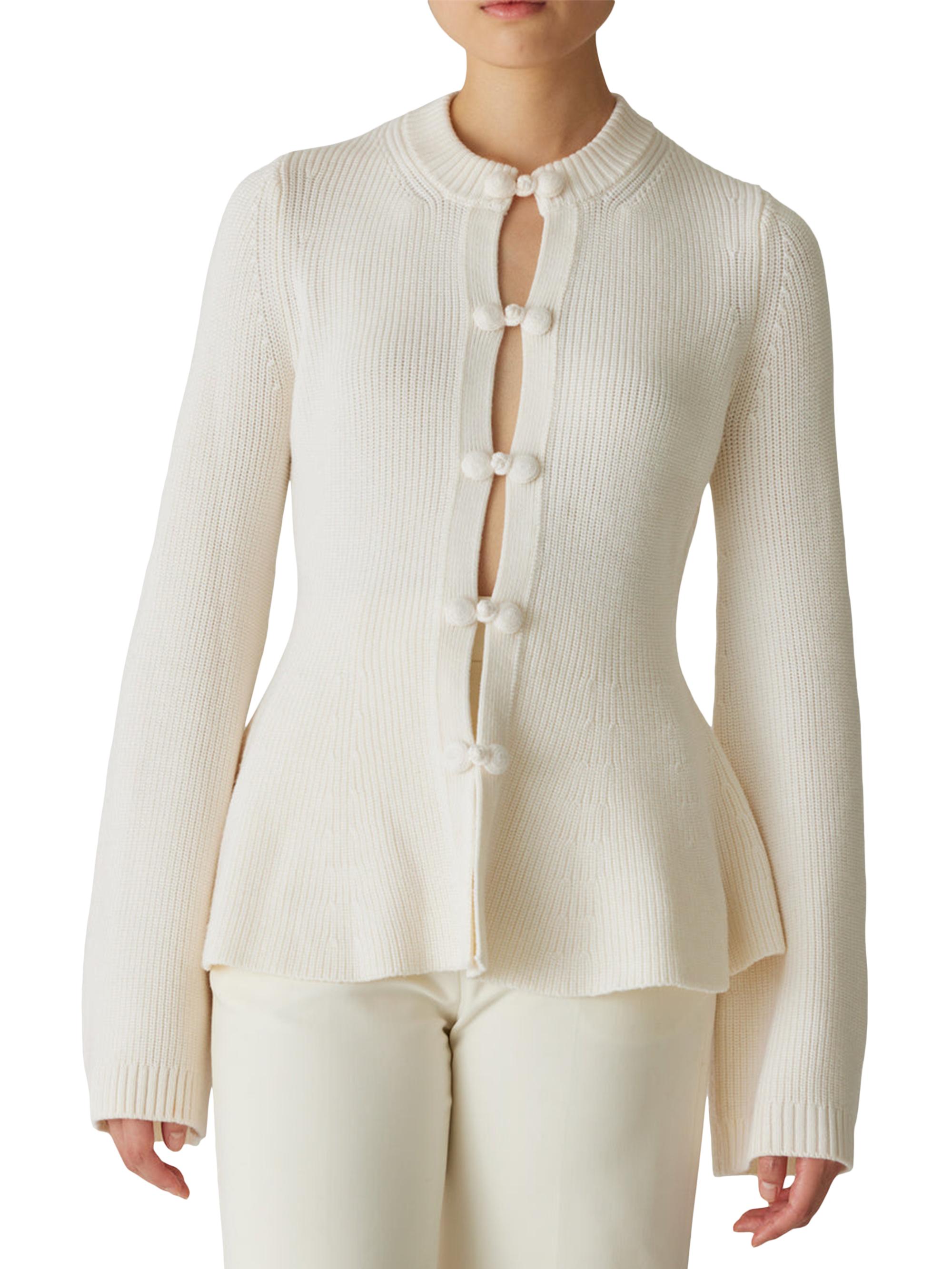 Rebecca Taylor Women's Novlety Button-Front Peplum Cardigan - Cream