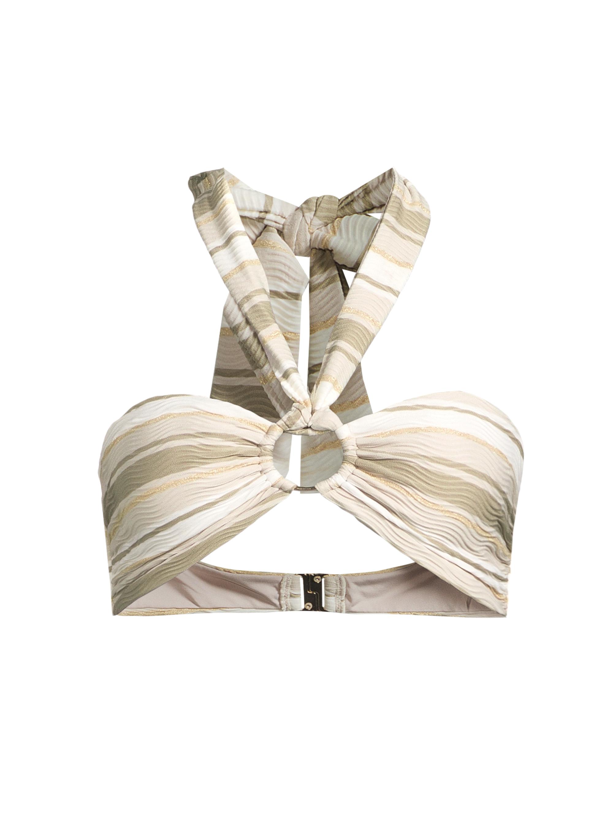 Ramy Brook Women's Marie Striped Metallic Halter Bikini Top - Sandstone Stripe
