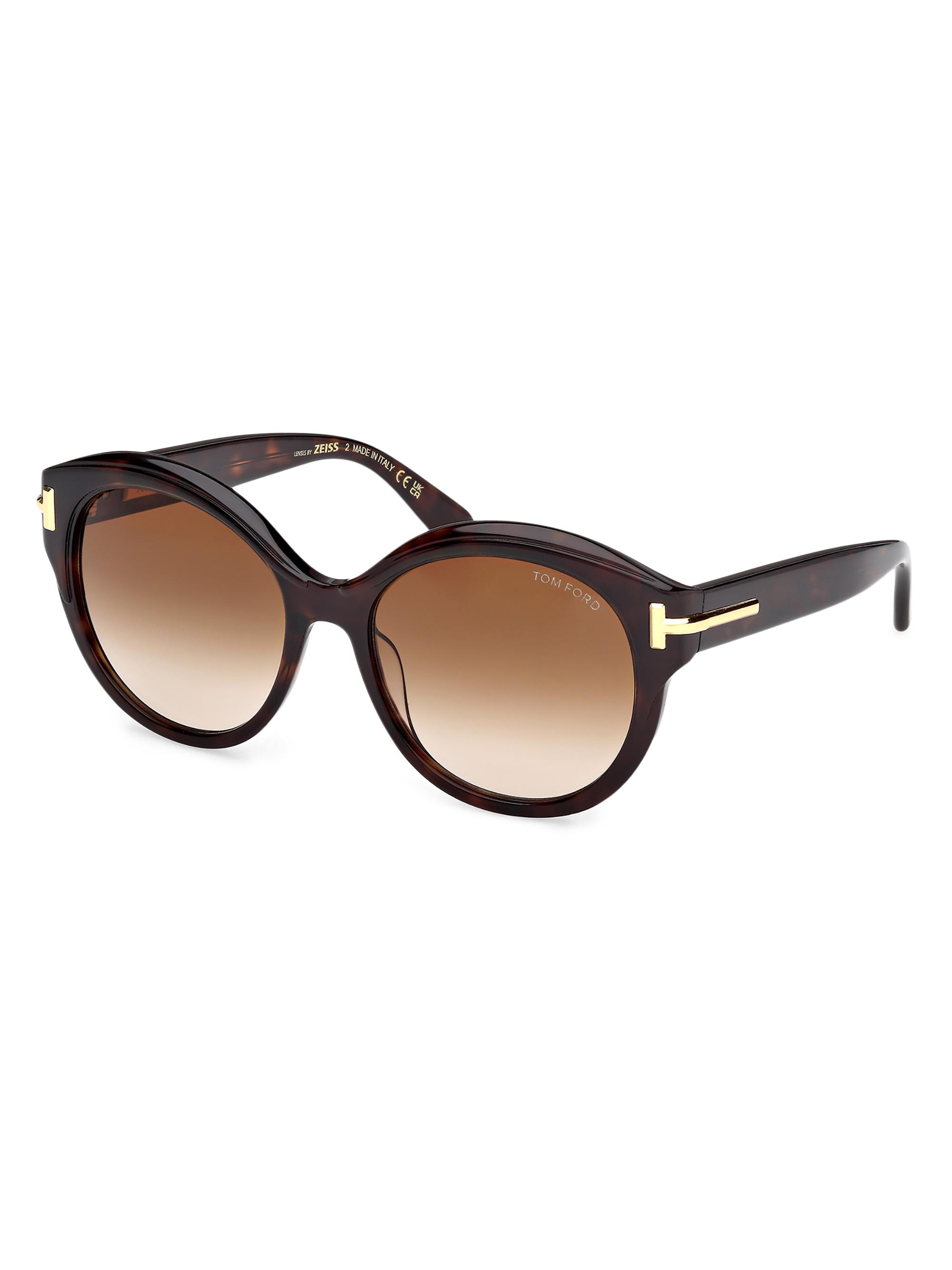 TOM FORD Women's  ICON 57MM Round Sunglasses - Dark Havana Brown