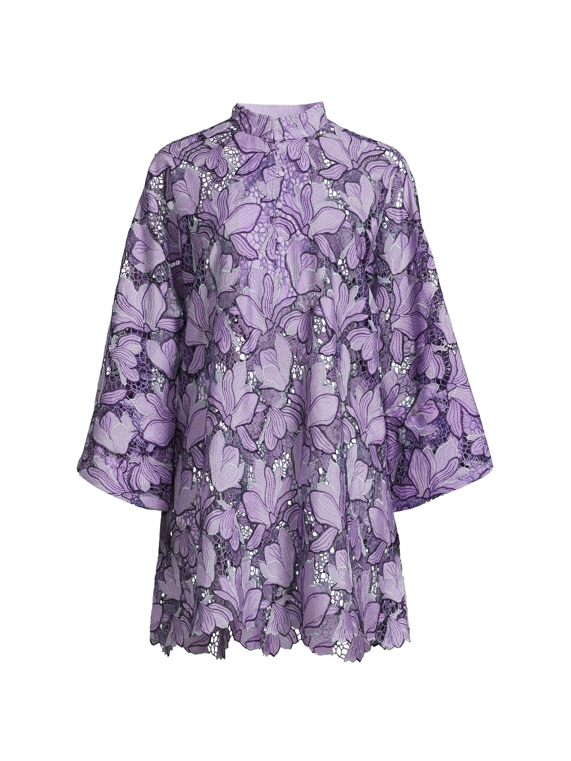 La Vie Style House Women's Tonal Flat Lace Mini Caftan - Purple