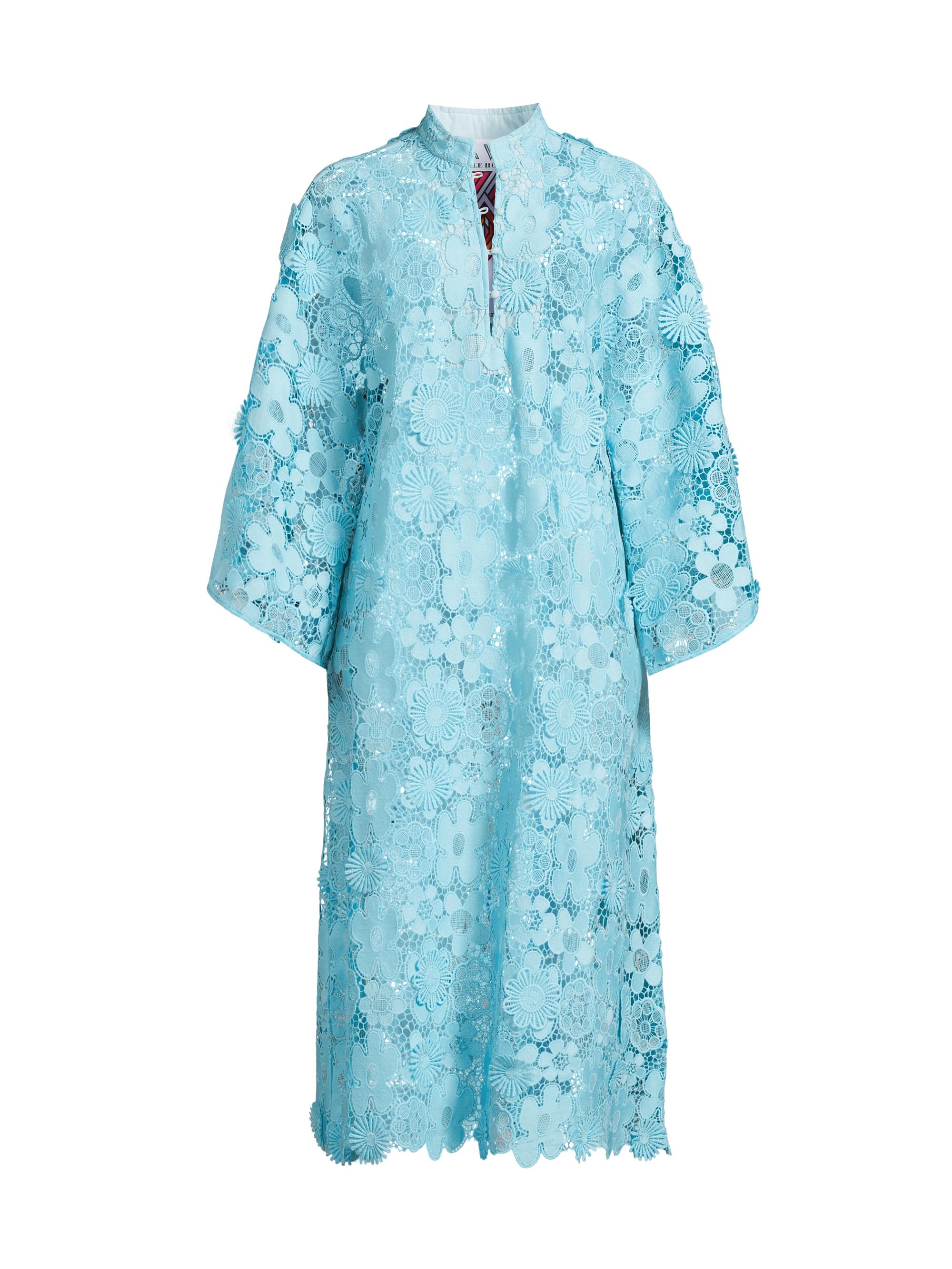 La Vie Style House Women's Mod Floral Lace Caftan - Blue