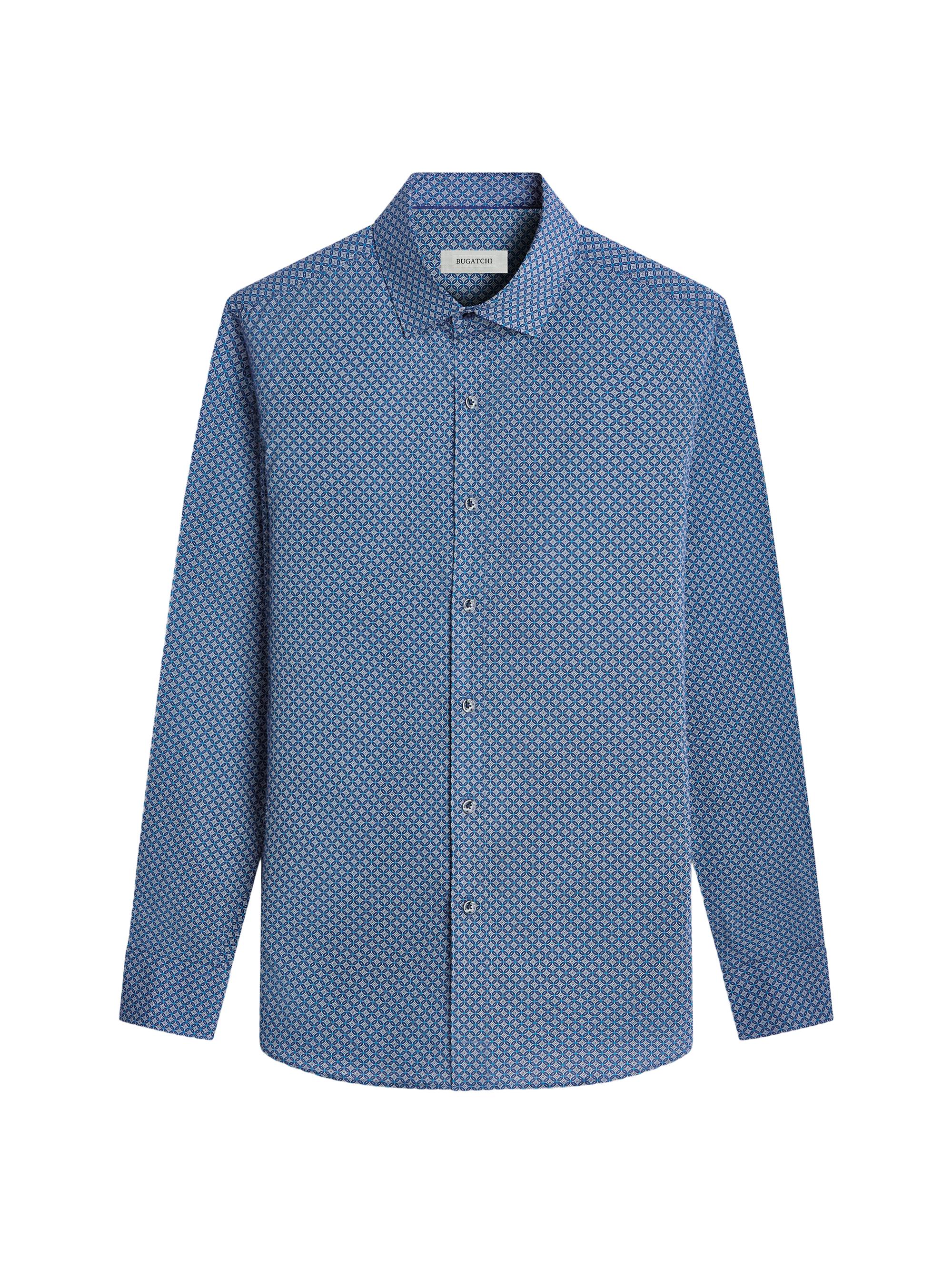 Bugatchi Men's Axel Geometric Stretch Cotton Button-Front Shirt - Navy