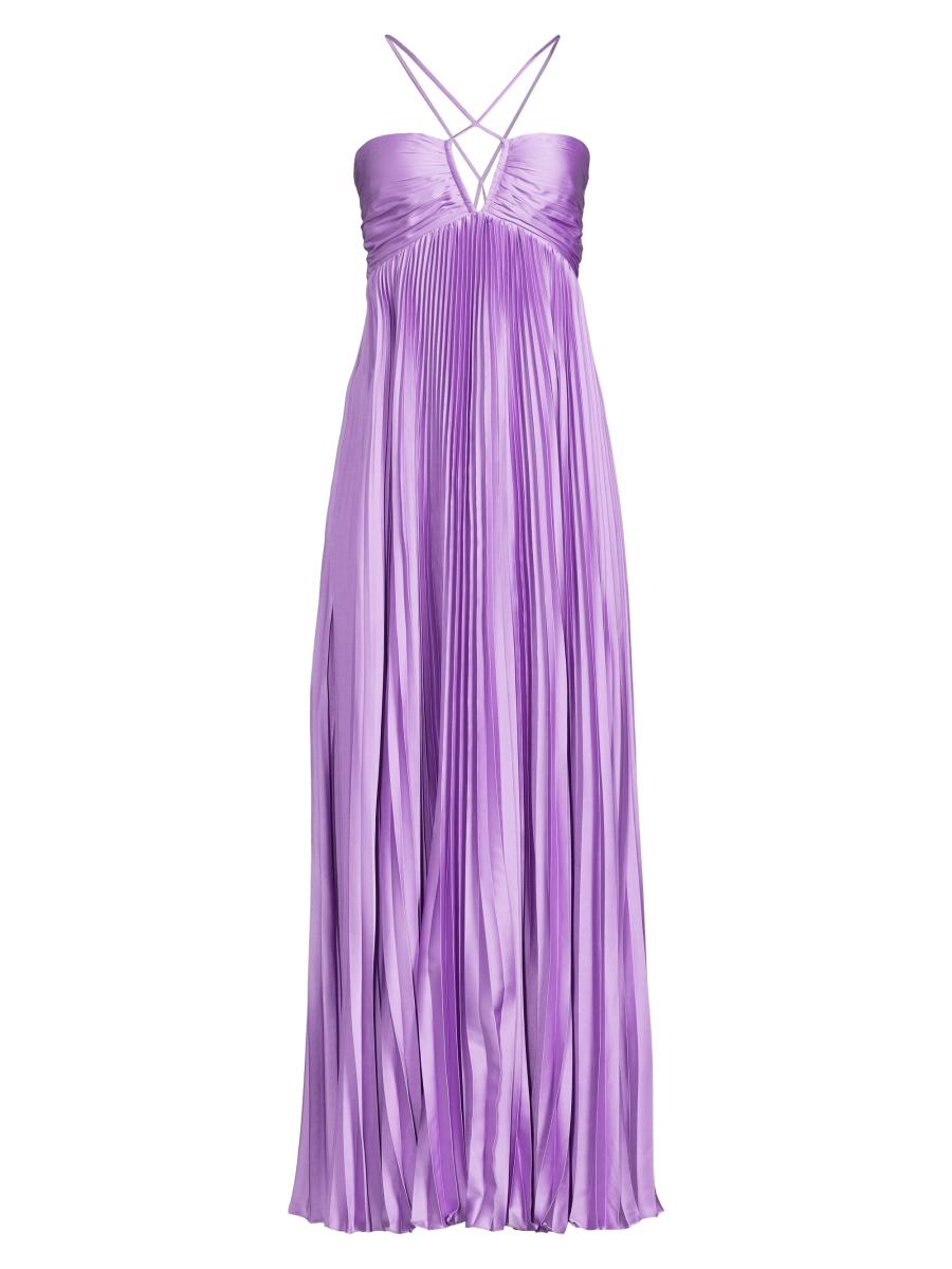 Likely Women's Blair Satin Pliss Halter Gown - Violet - Size 14