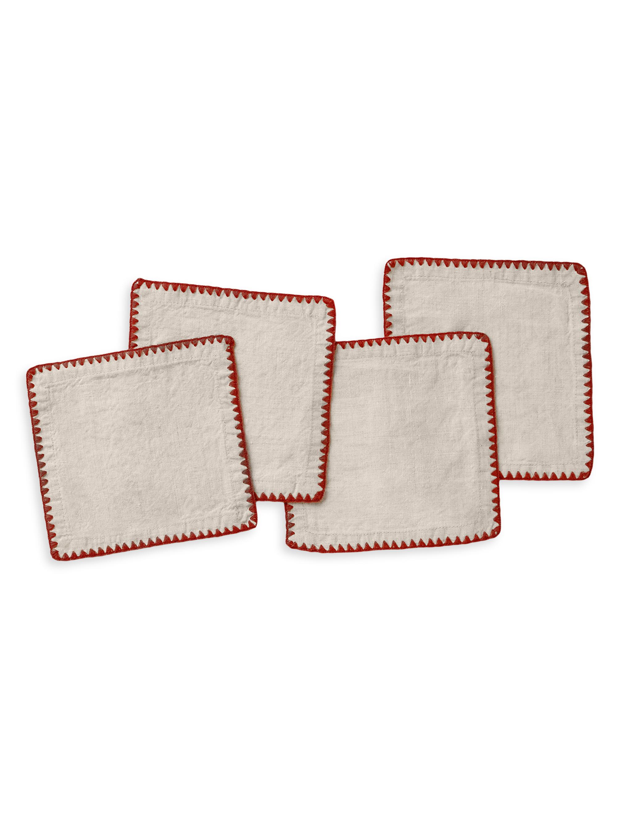 Coyuchi Olivos Embroidered Organic Linen Cocktail Napkin Set of 4 - Alpine White Gulf