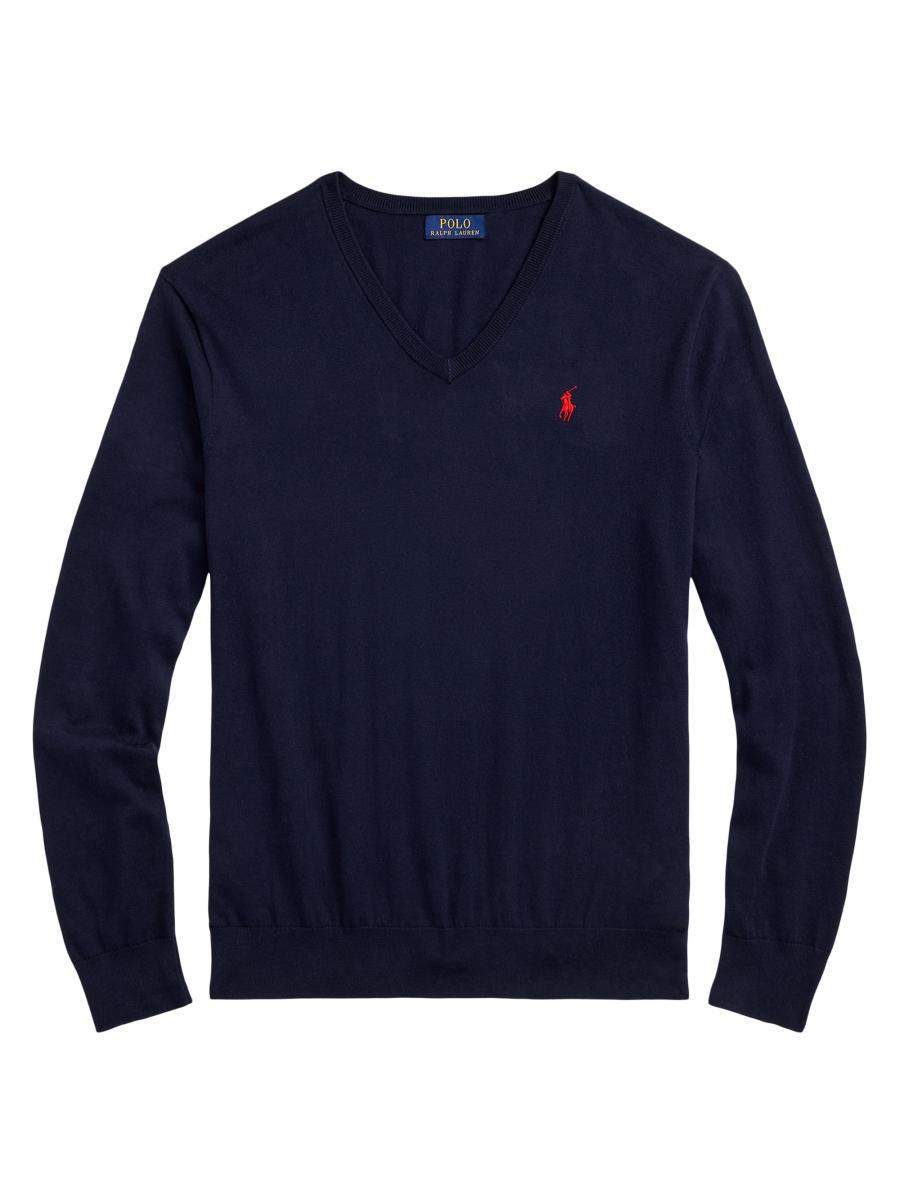 Polo Ralph Lauren Logo Cotton V-Neck Sweater | Saks Fifth Avenue