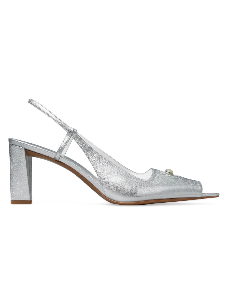 Tory Burch Pierced Peep-Toe 75MM Metallic Leather Slingback