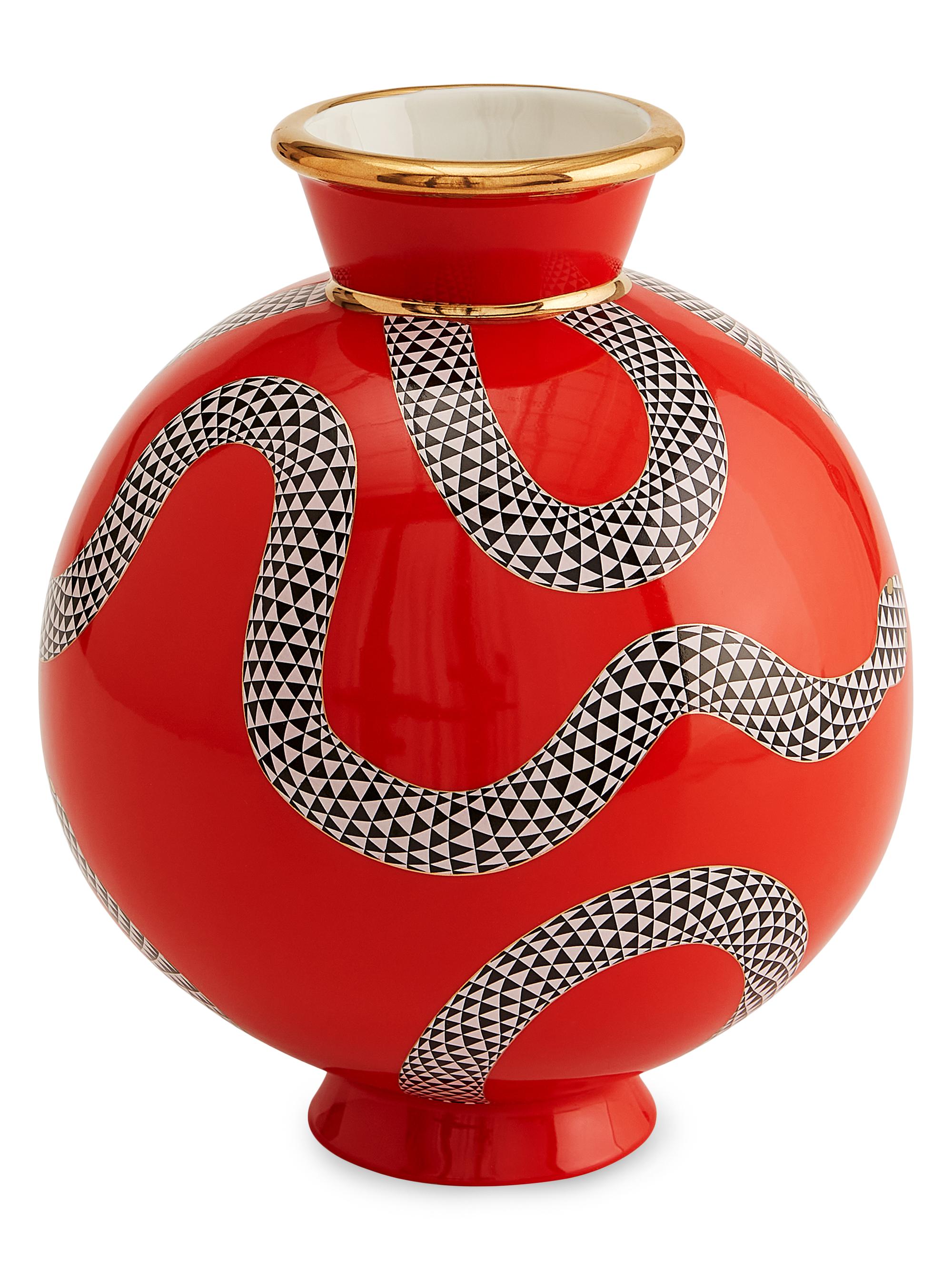 Jonathan Adler Eden Porcelain Round Vase - Red
