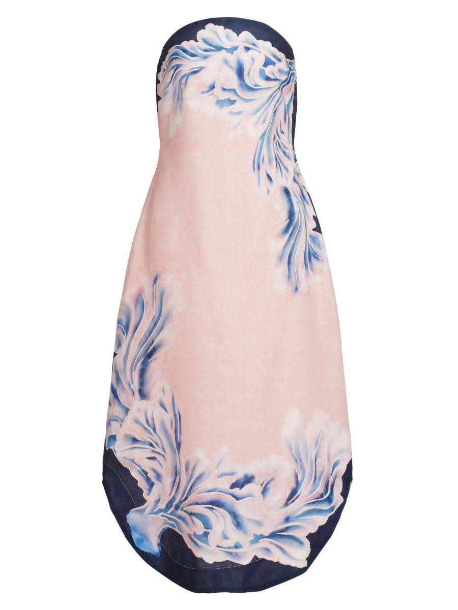 Aston Studio Maeve Printed Linen Strapless Midi Dress | Saks Fifth Avenue
