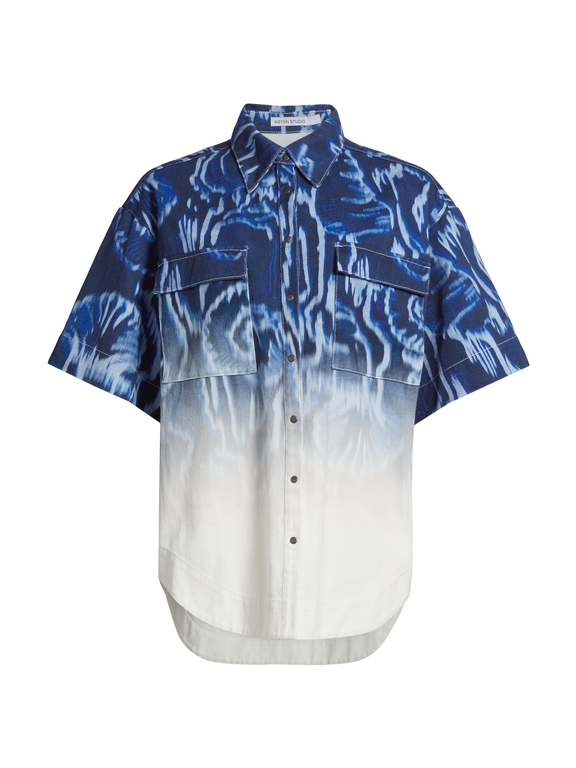 Aston Studio Women's Melik Ombré Denim Snap-Front Short-Sleeve Shirt - Ocean Depth Foam