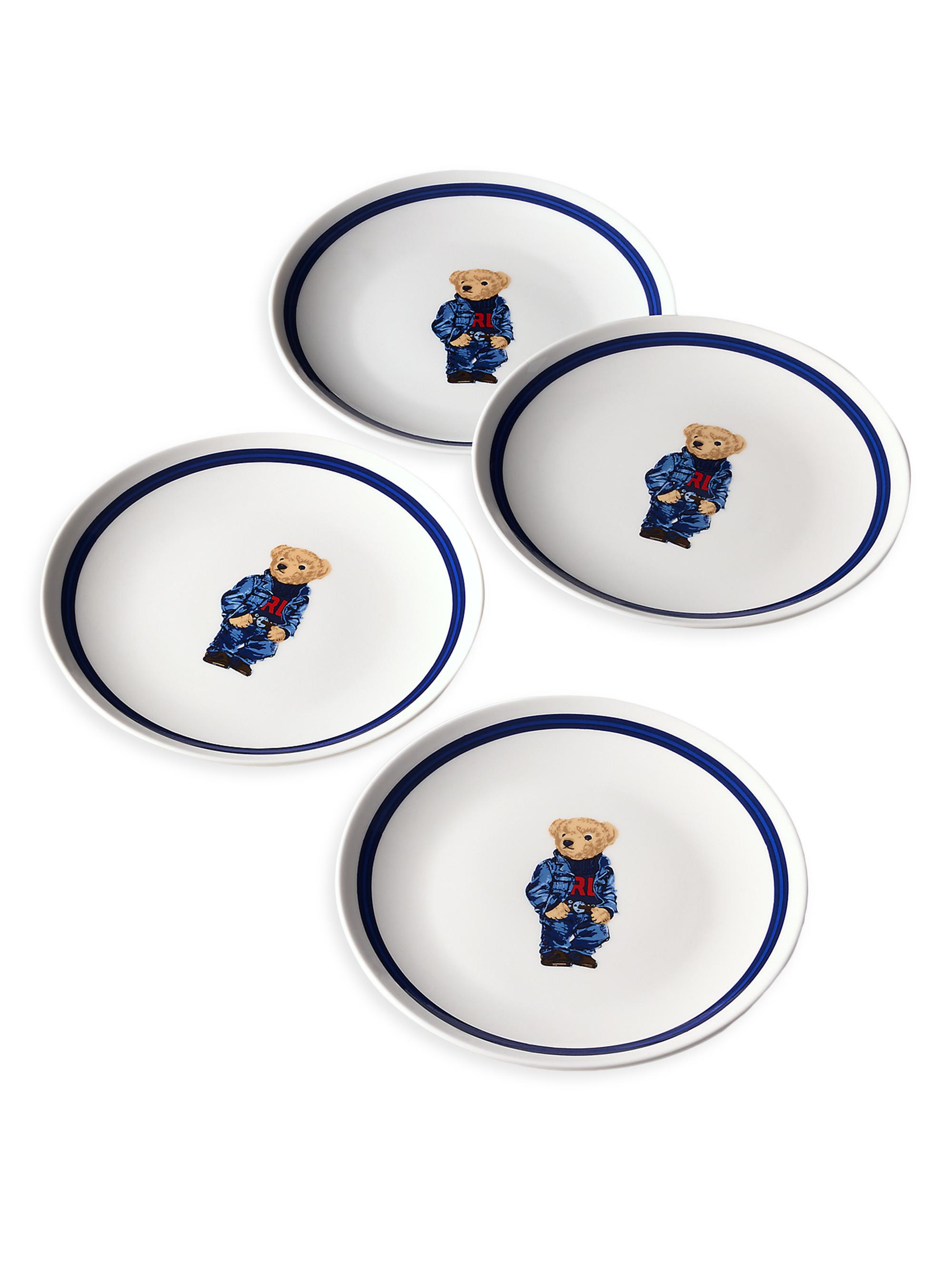 Ralph Lauren Denim Polo Bear Dessert Plates 4-Piece Set - Blue White