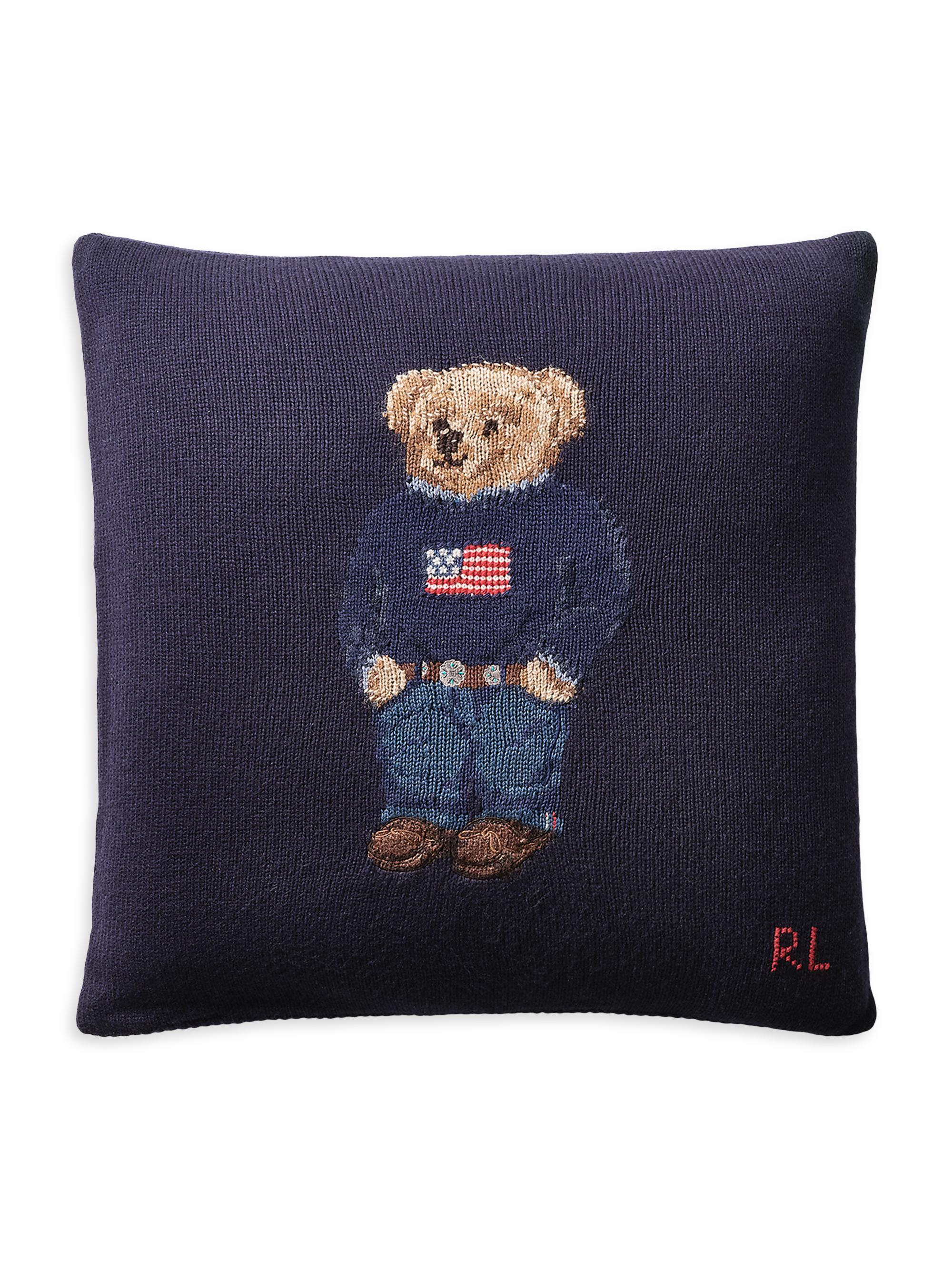 Ralph Lauren RL Bear Knit Throw Pillow - Navy