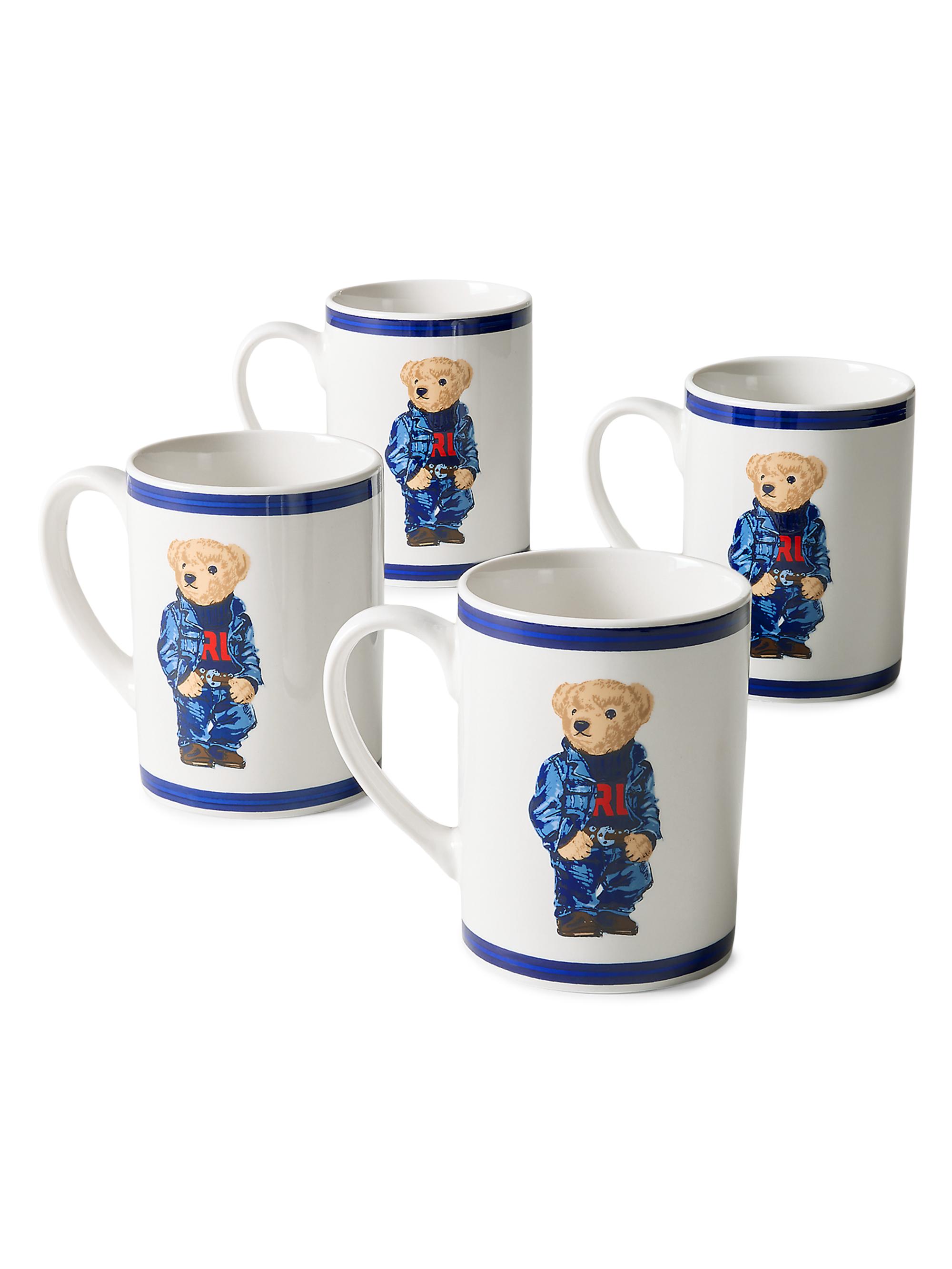 Ralph Lauren Denim Polo Bear Mugs 4-Piece Set - Blue White