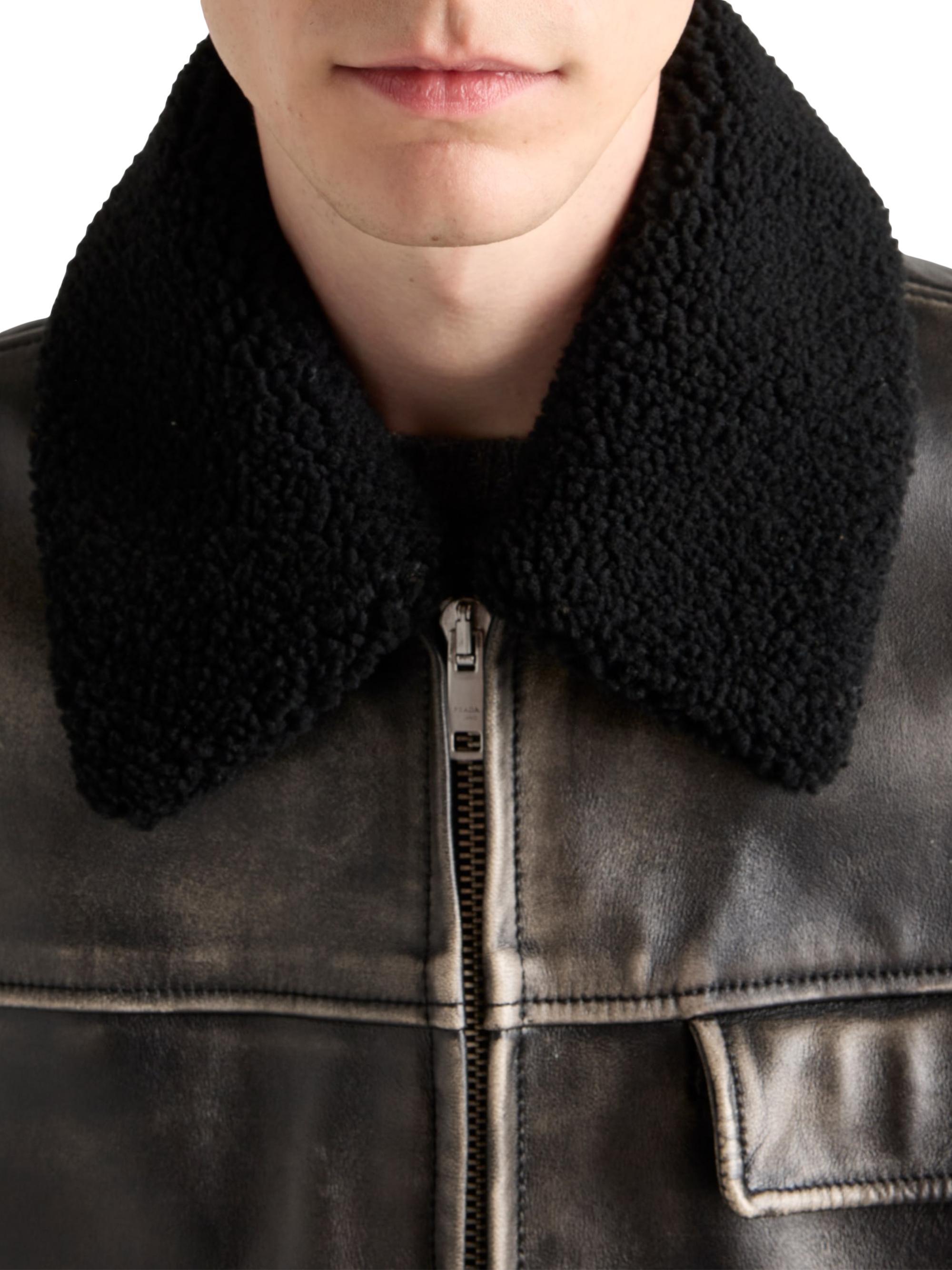 PRADAムートンレザージャケット 国内正規品 定価90万 PRADA シープスキンムートンフード付ジップ