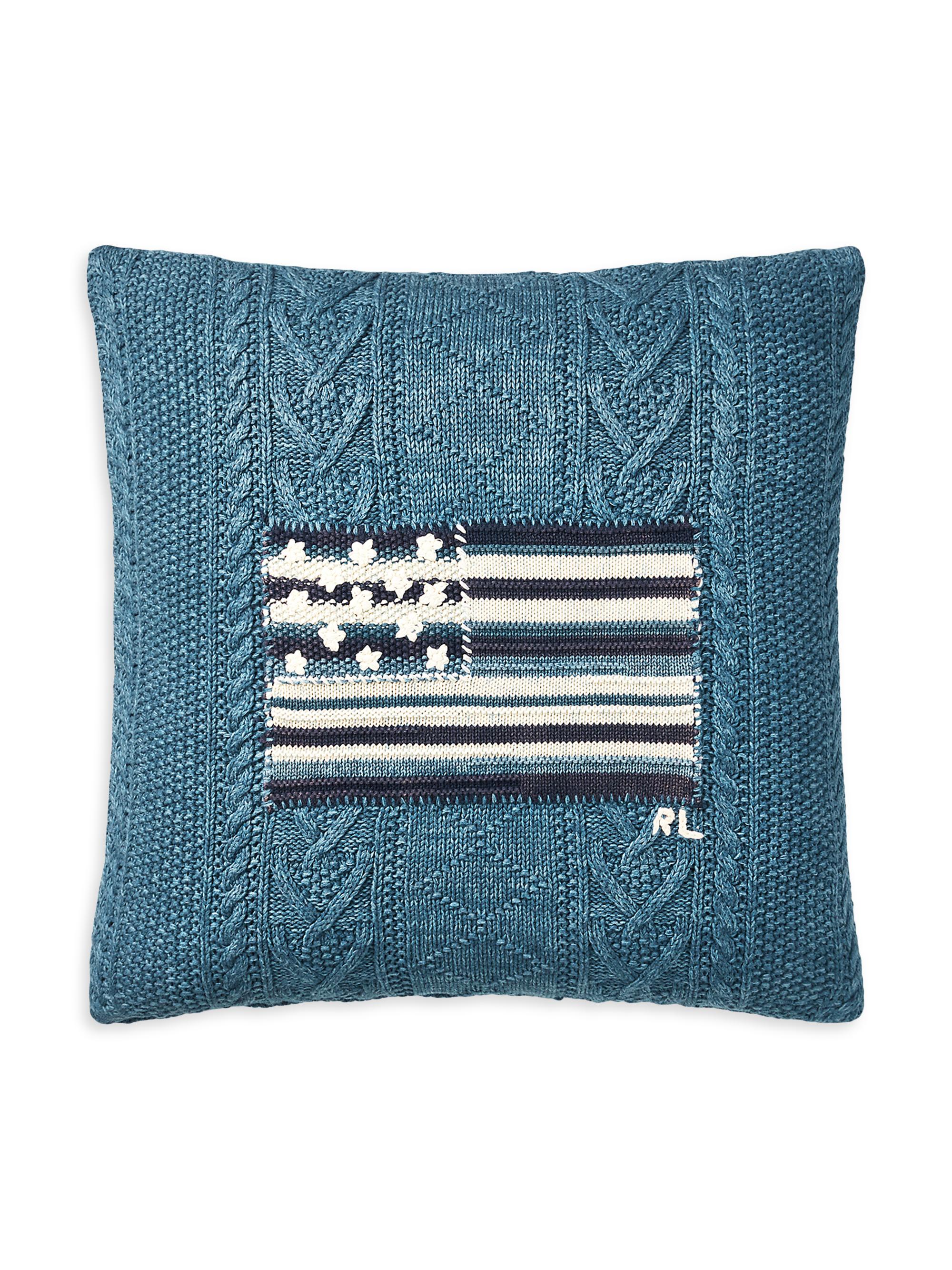 Ralph Lauren RL Flag Cableknit Throw Pillow - Blue