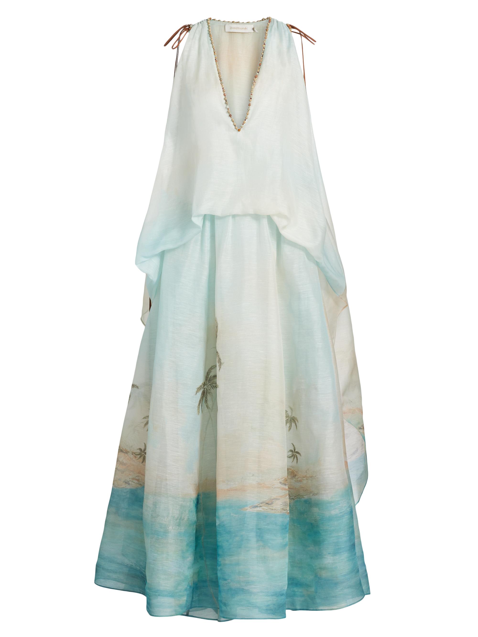 Zimmermann Women's Illuminate Plunge Linen-Silk Gown - Blue Seascape