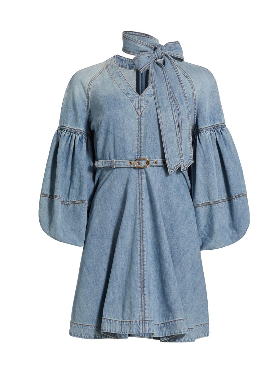 Zimmermann Women's Tieneck Denim Minidress In Green