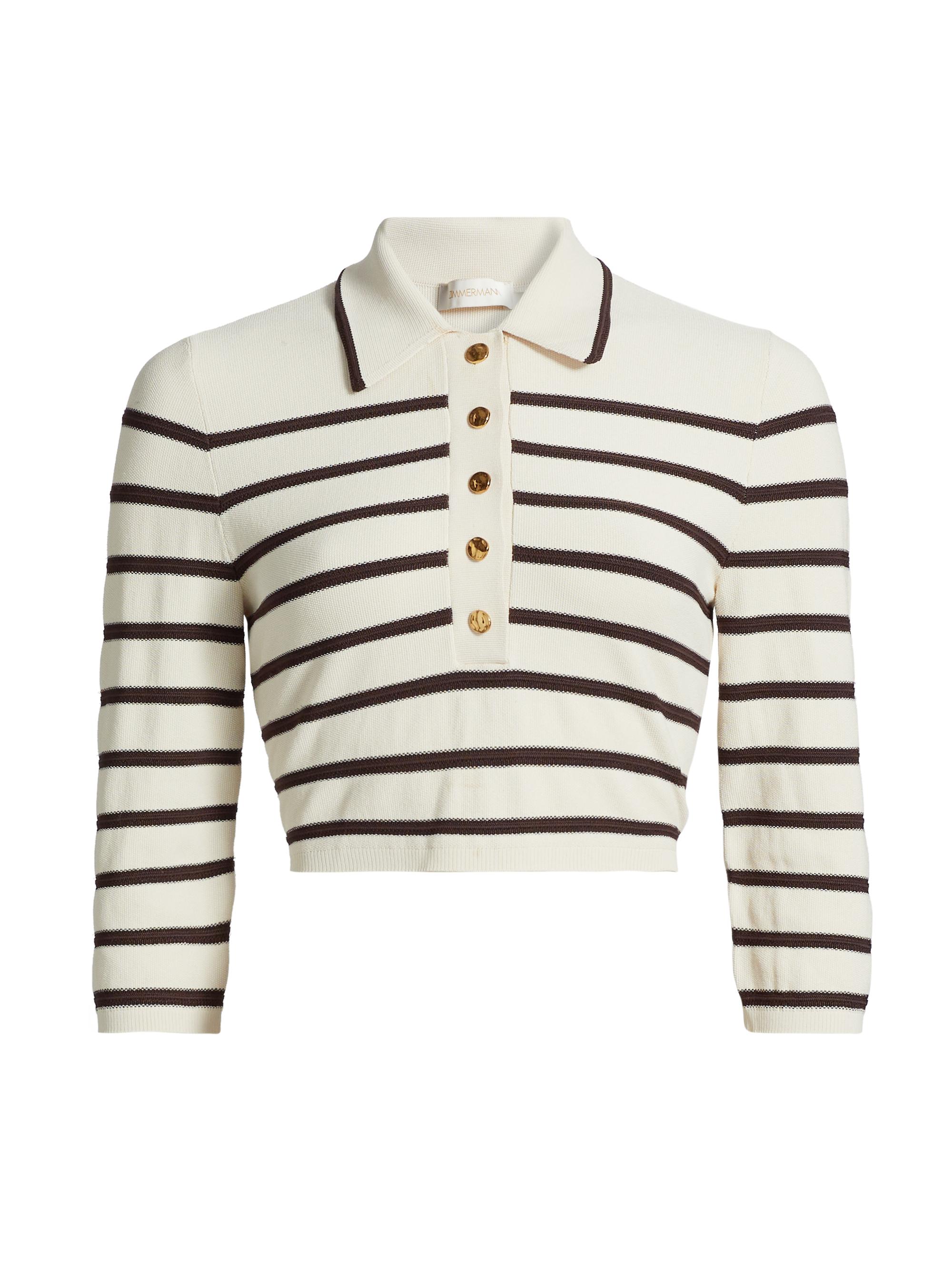 Zimmermann Women's Illuminate Striped Polo Top - Cream Chocolate