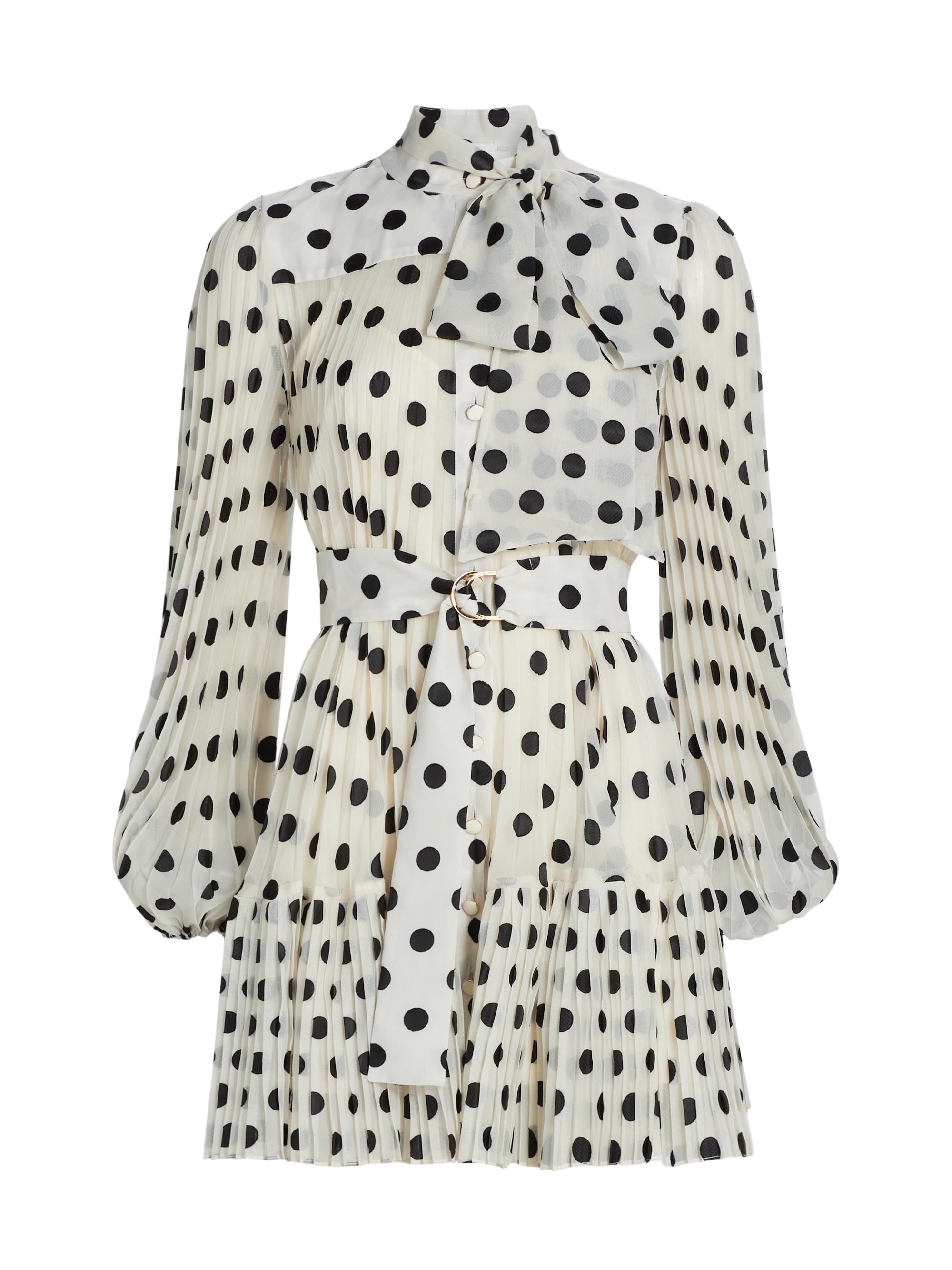 Zimmermann Women's Polka Dot Pussybow Minidress - Cream Black Dot