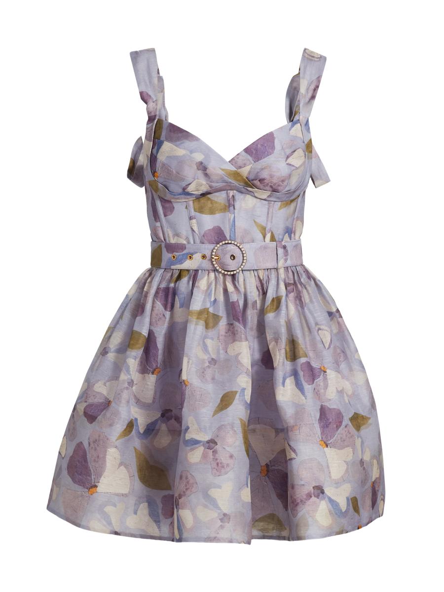 【Zimmermann】Dawning floral silk and linen corset dress Dawning floral silk and linen corset dress in multicoloured