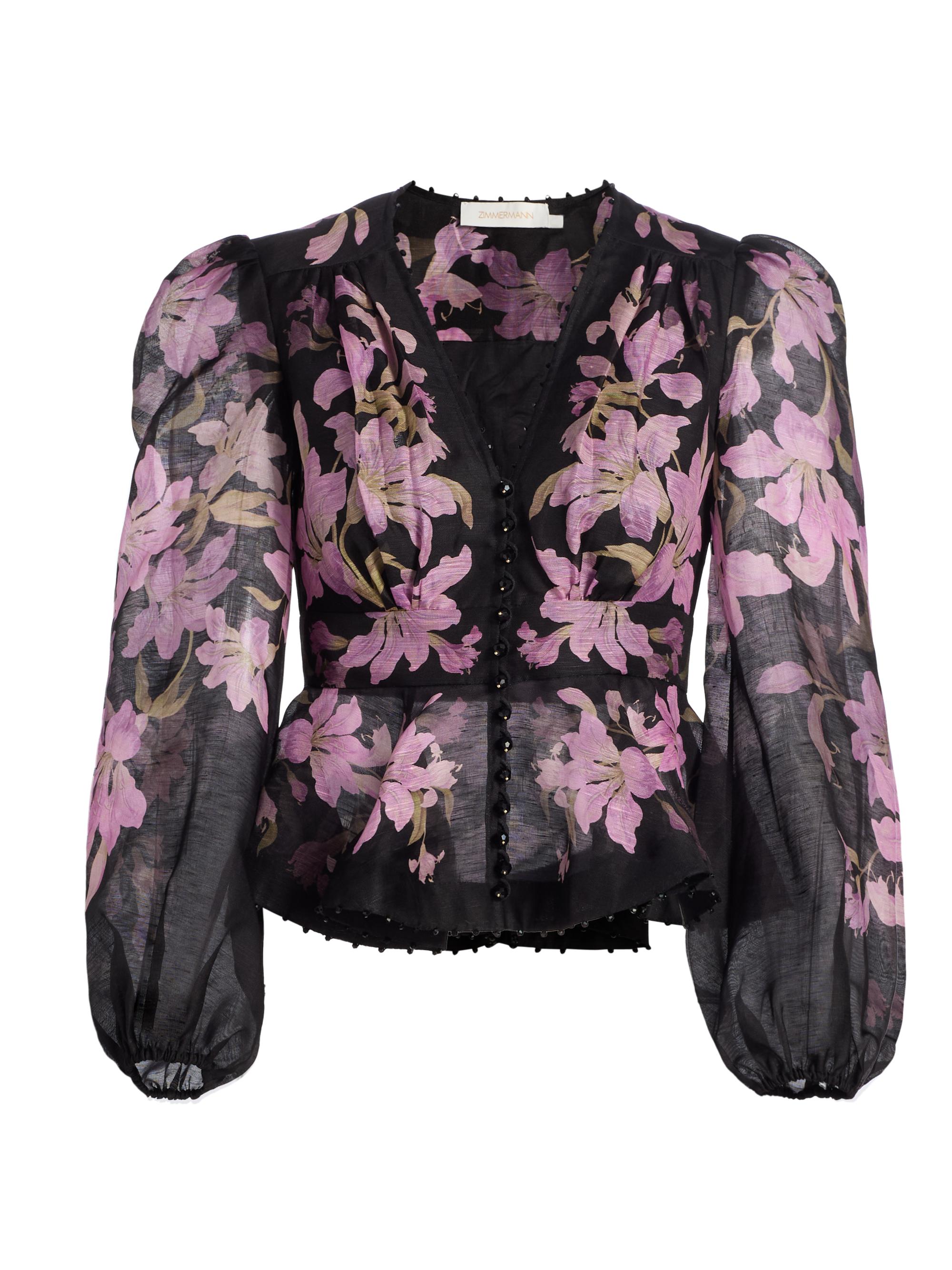 Zimmermann Women's Dawning V-Neck Beaded Blouse - Black Lily