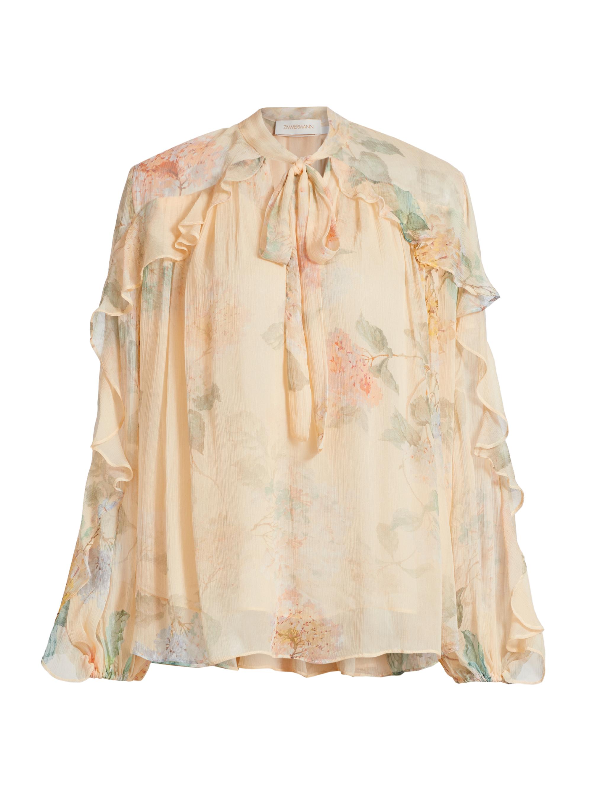 Zimmermann Women's Pleated Floral Blouse - Lemon Hydrangea
