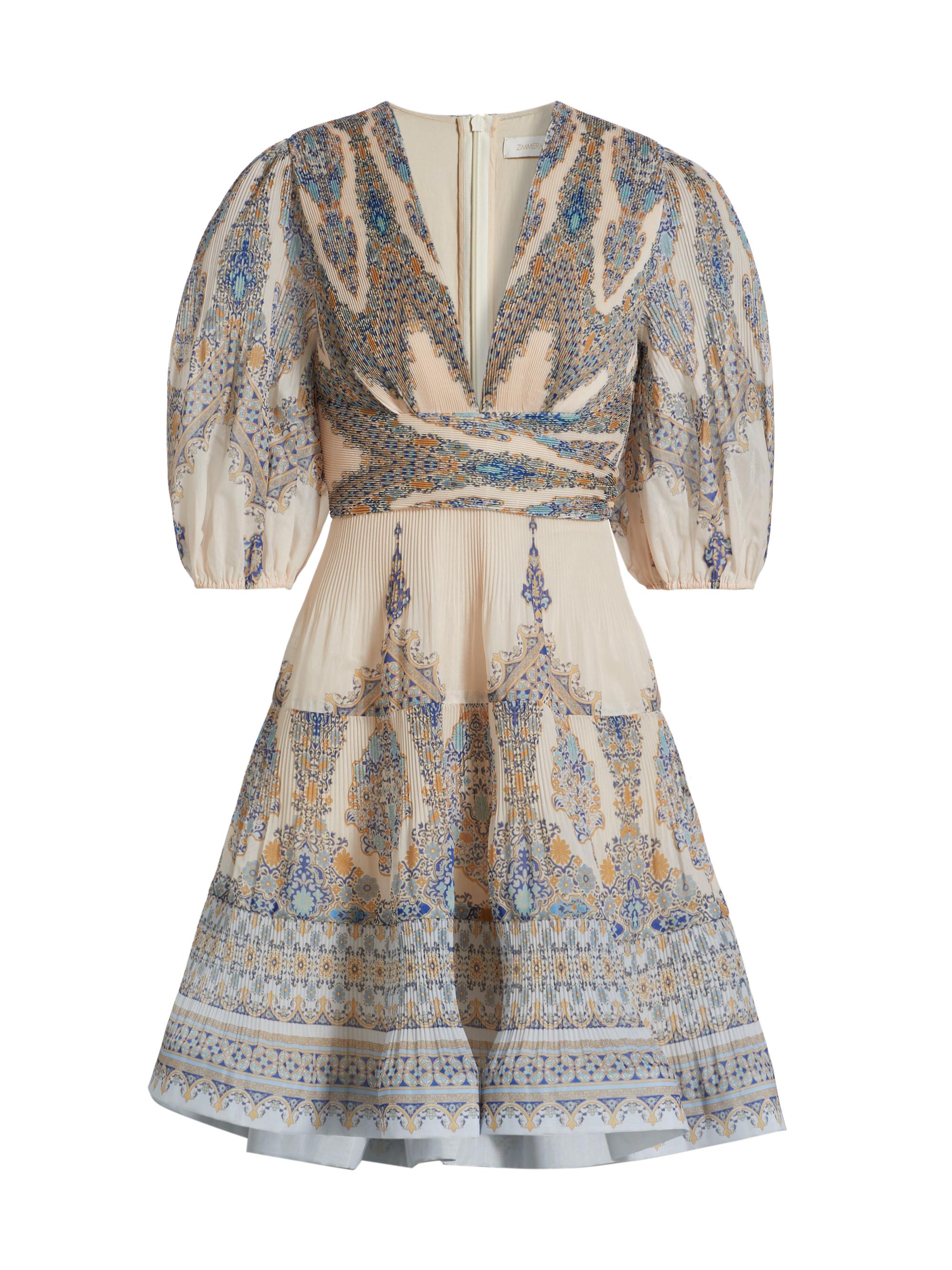 Zimmermann Women's Pleated V-Neck Minidress - Blue Paisley