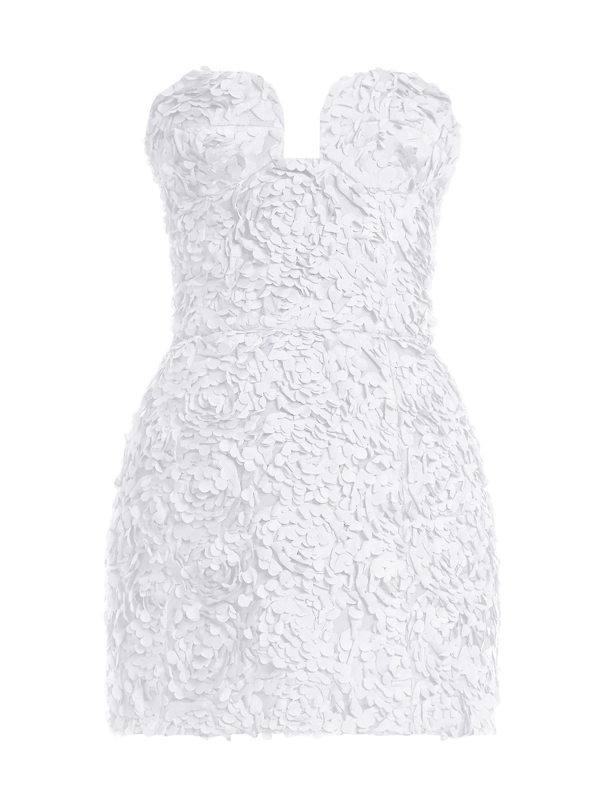 BCBGMAXAZRIA Women's Strapless 3D Floral Minidress - White