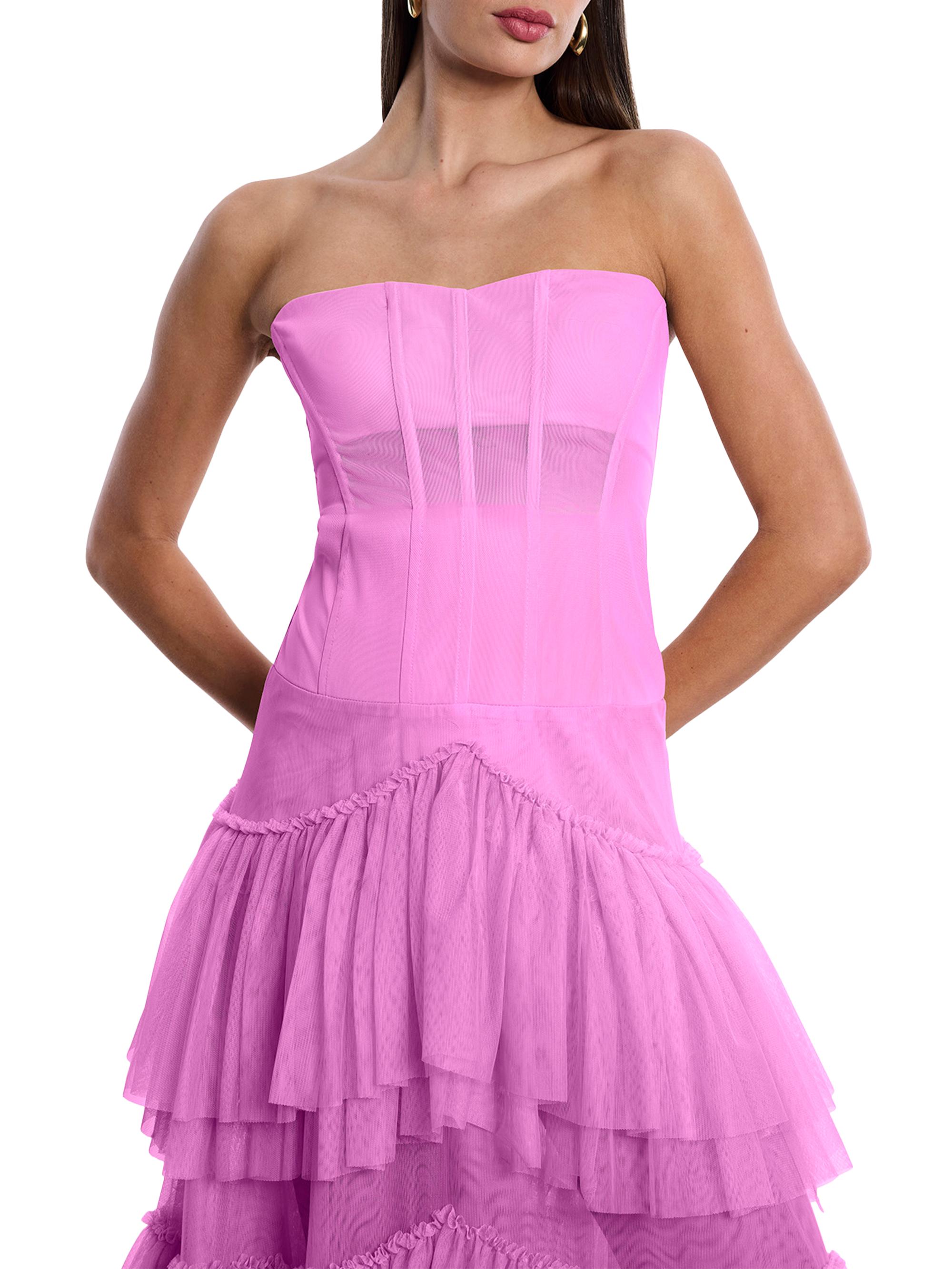 bcbg corset dress BCBGMAXAZRIA Strapless Gown Inner grip trims Women's Size:Euro 46 = US 14 bare Pink Women's Midi Dress Boho