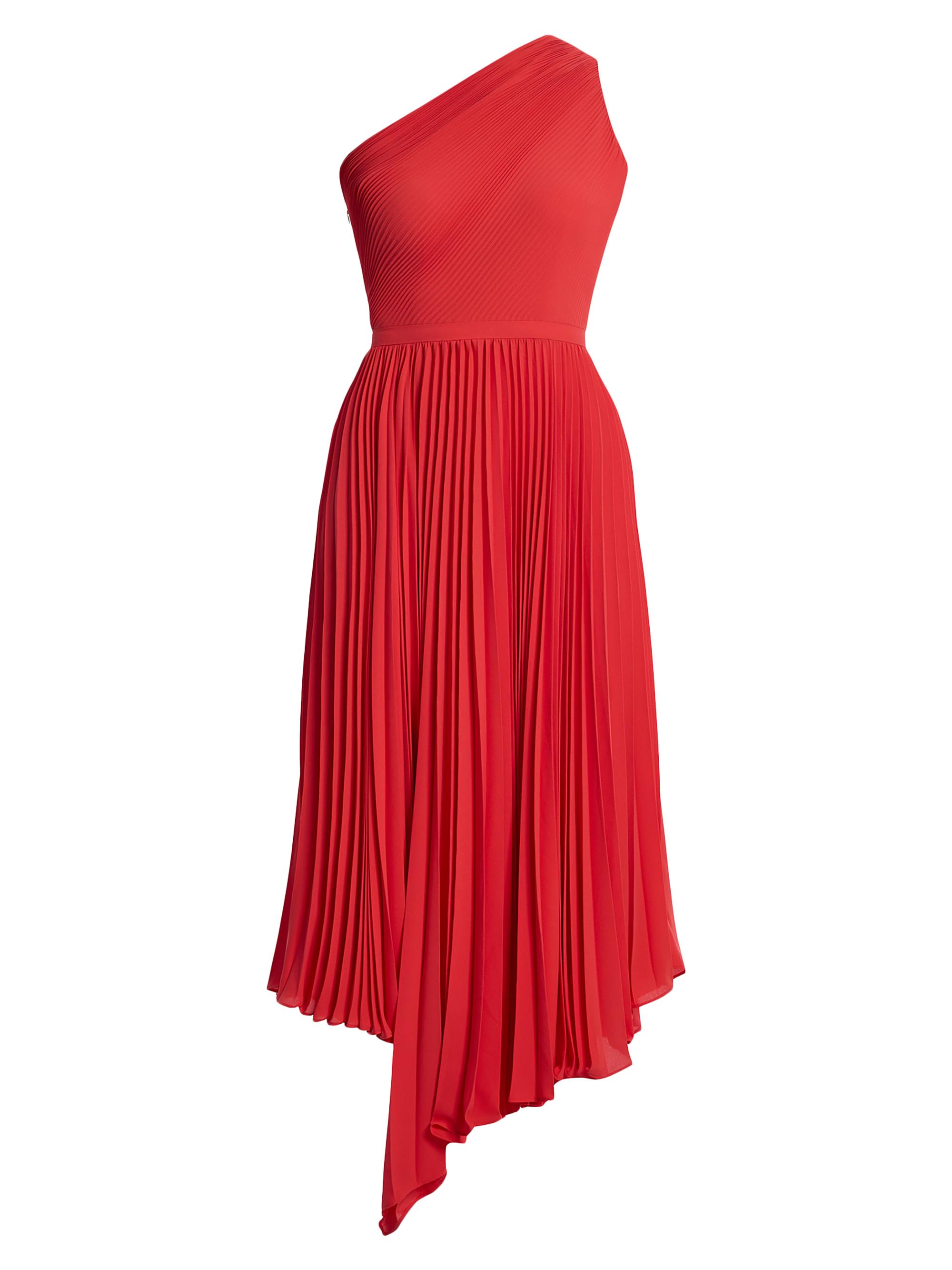 BCBGMAXAZRIA Women's One-Shoulder Pleated Midi-Dress - Poppy