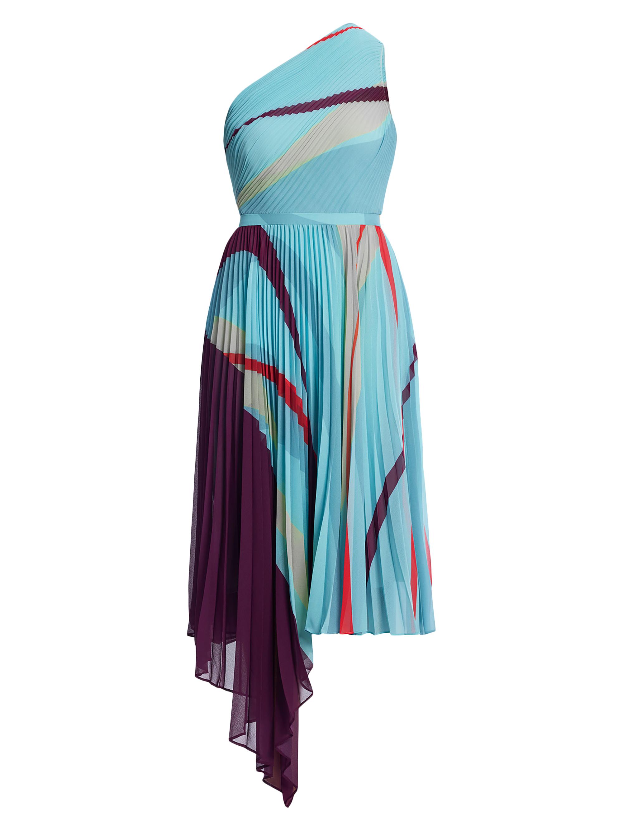 BCBGMAXAZRIA Women's Printed Pleated Midi-Dress - Seafoam Floating Ribbons