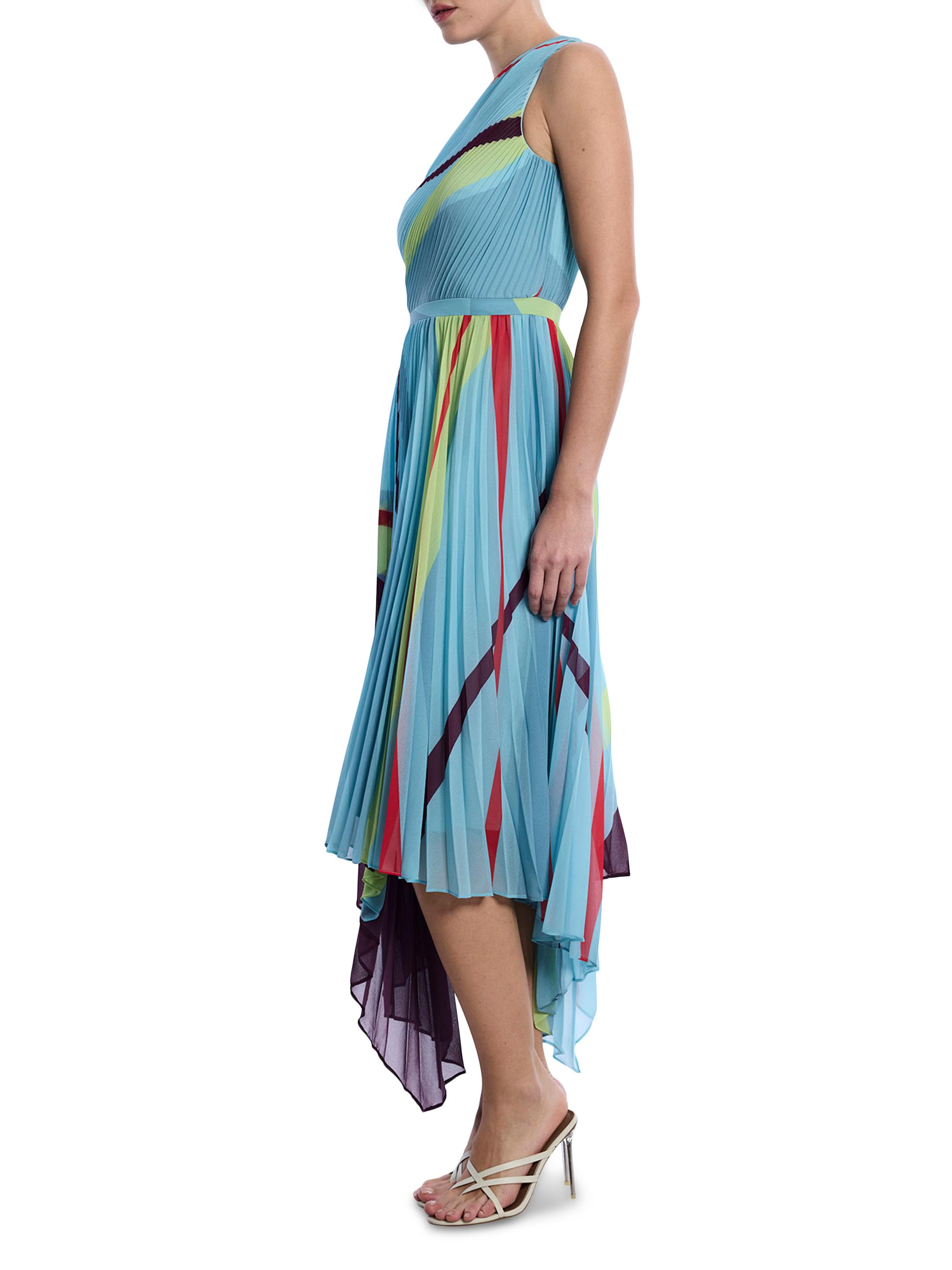 BCBGMAXAZRIA Women's Printed Pleated Midi-Dress - Seafoam Floating Ribbons | Thumbnail 4