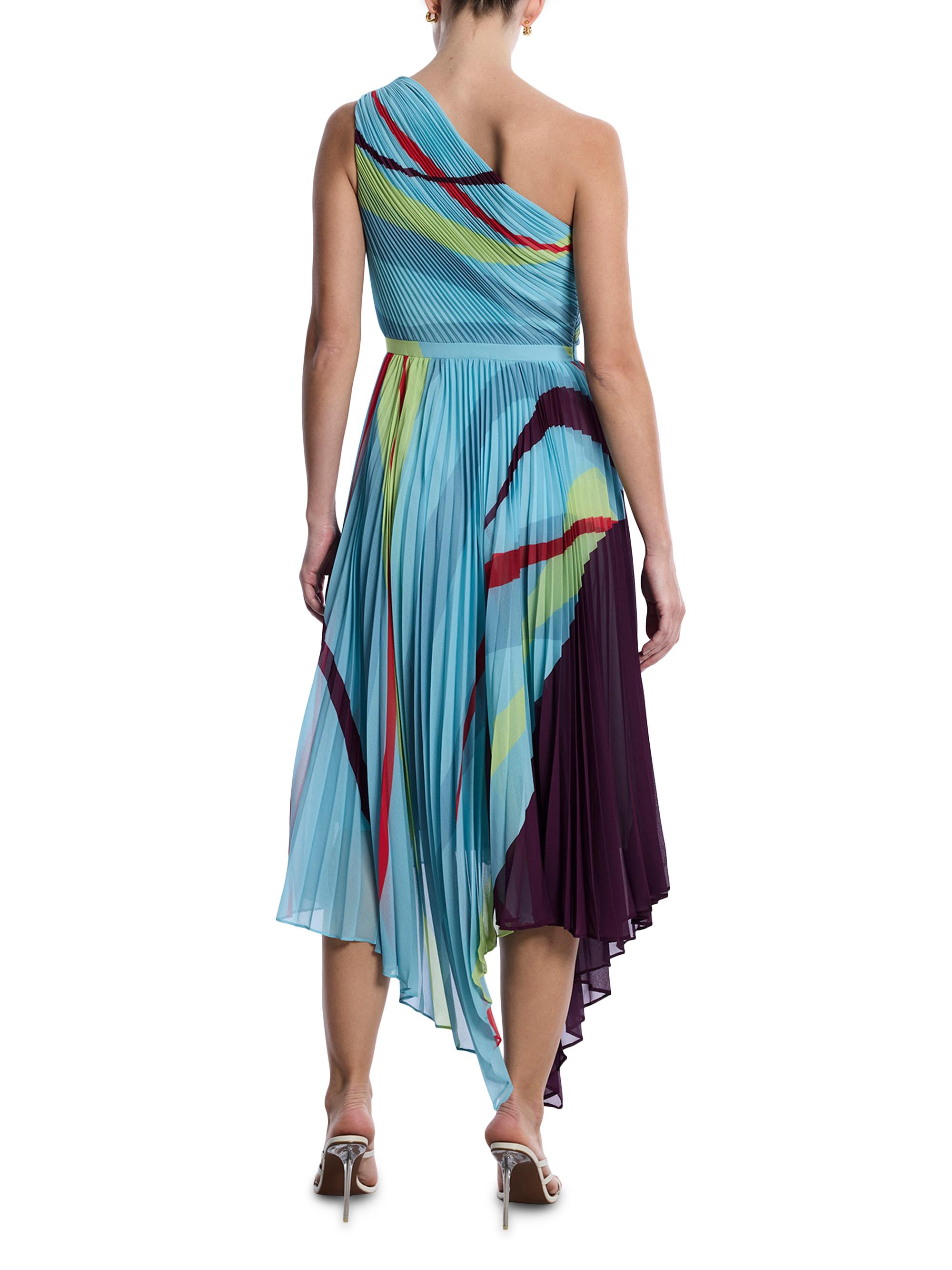 BCBGMAXAZRIA Women's Printed Pleated Midi-Dress - Seafoam Floating Ribbons | Thumbnail 5
