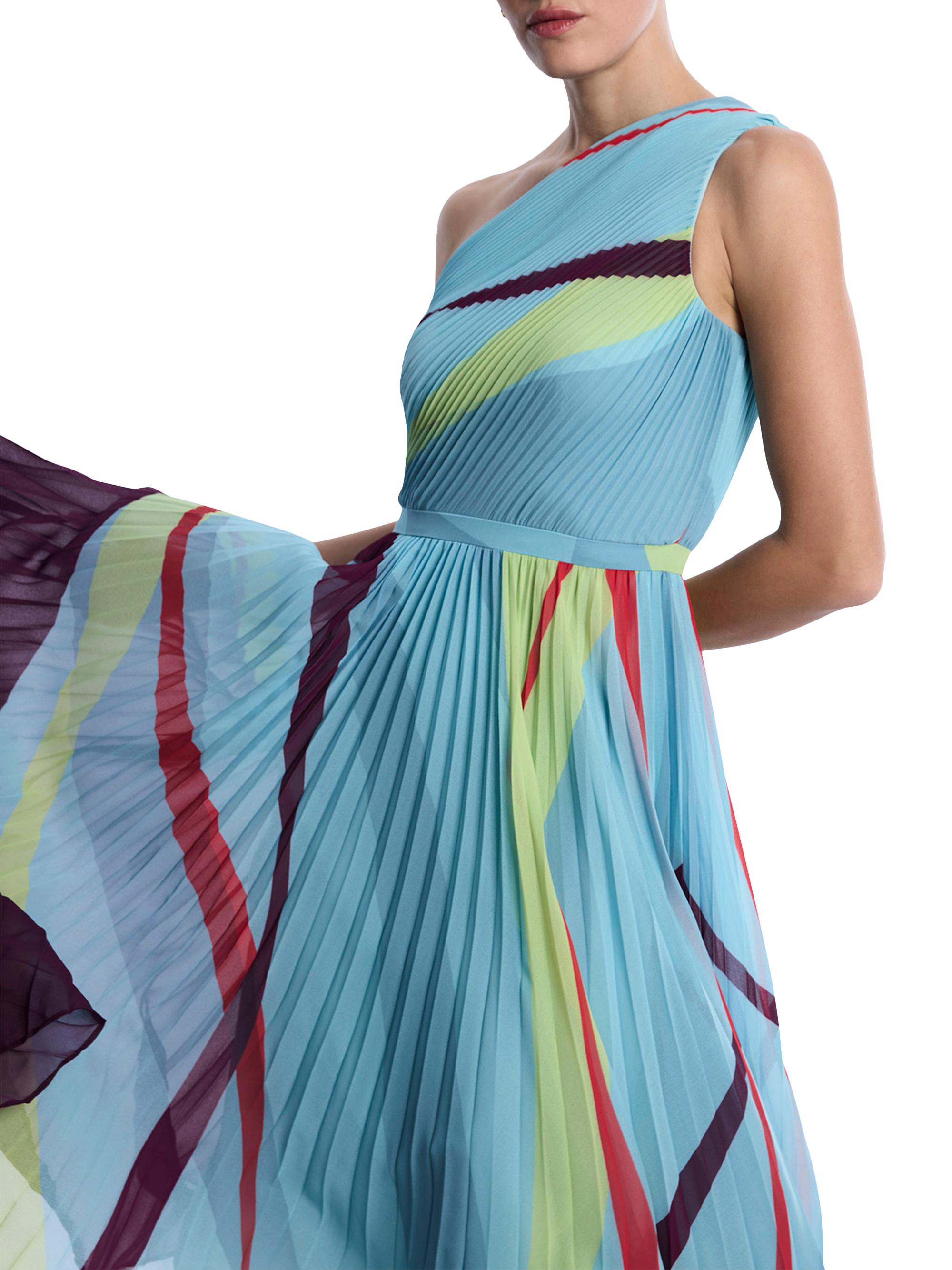 BCBGMAXAZRIA Women's Printed Pleated Midi-Dress - Seafoam Floating Ribbons | Thumbnail 6