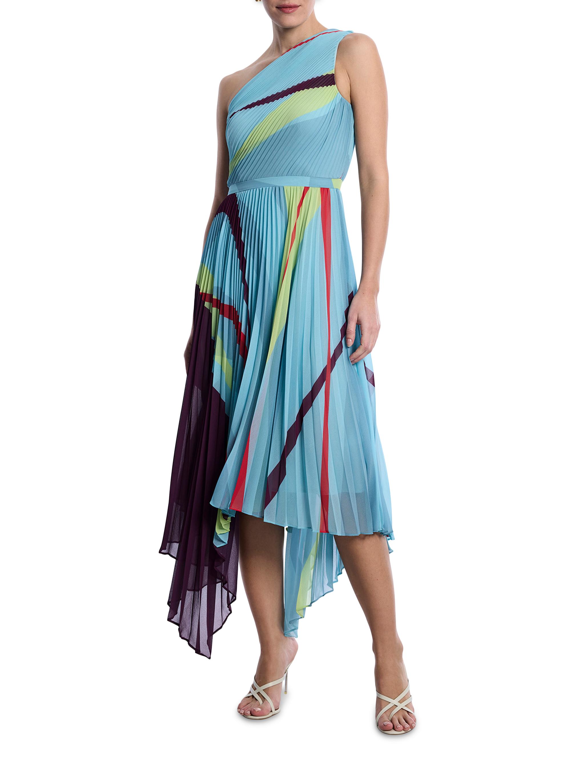 BCBGMAXAZRIA Women's Printed Pleated Midi-Dress - Seafoam Floating Ribbons | Thumbnail 2